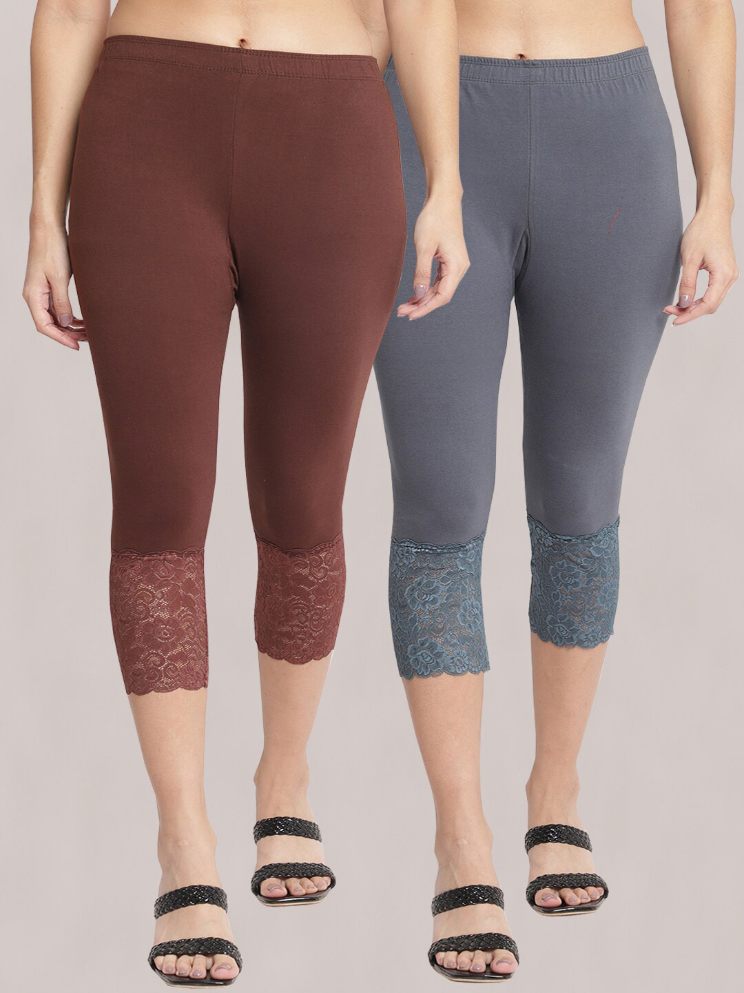

GRACIT Women Pack of 2 Skinny Fit Capris, Grey