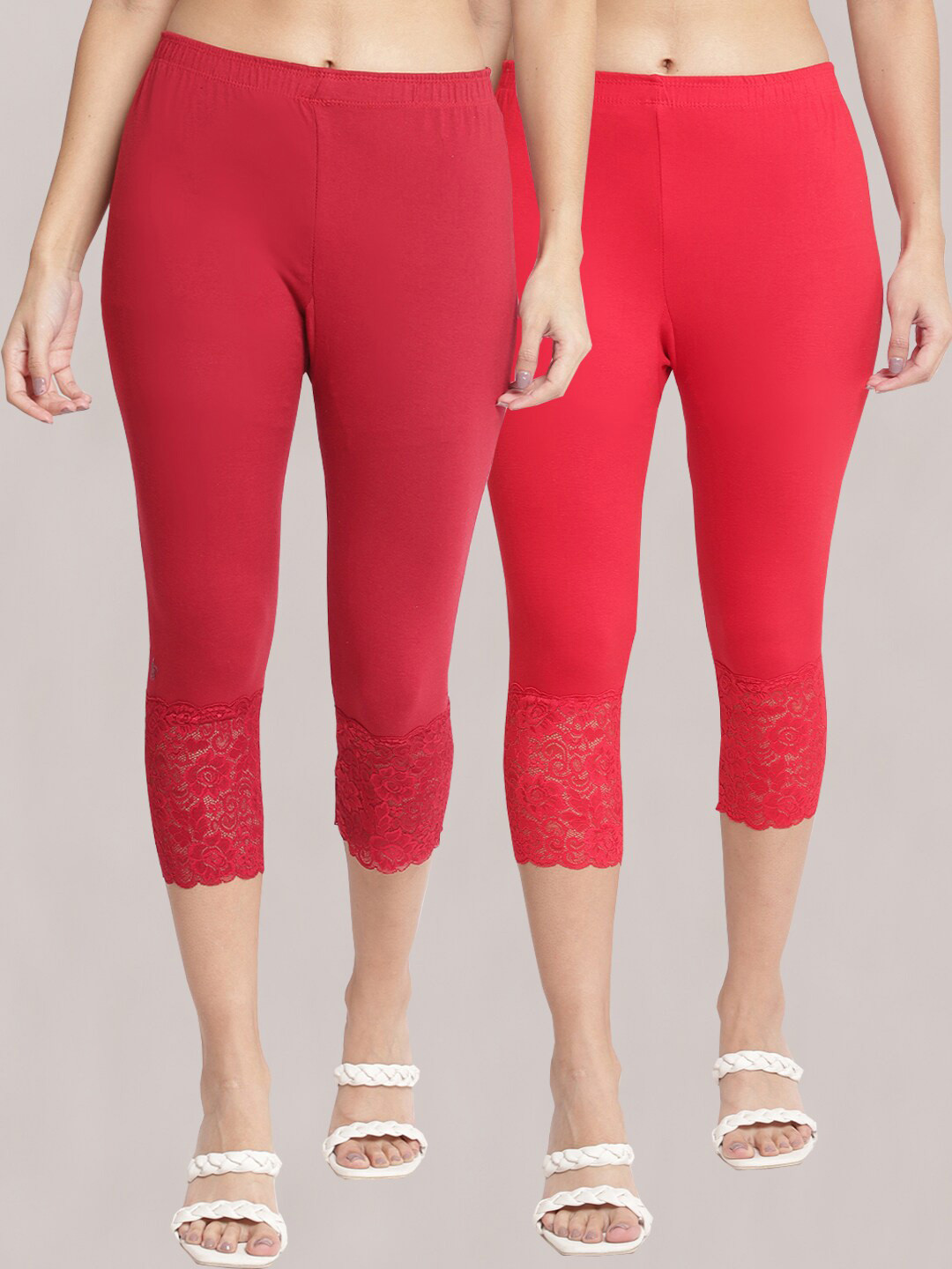 

GRACIT Women Pack of 2 Skinny Fit Capris, Red
