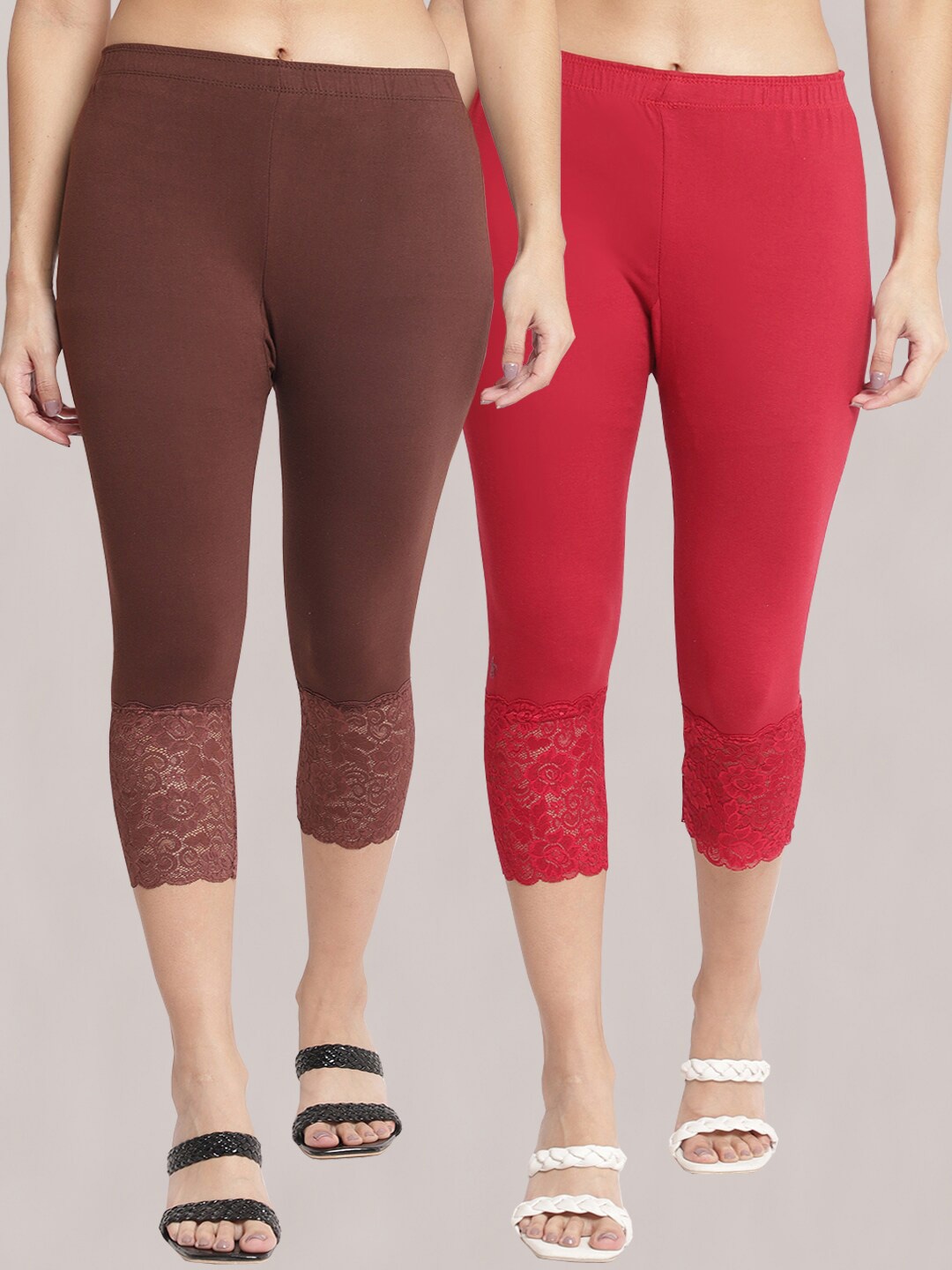 

GRACIT Women Pack of 2 Skinny Fit Capris, Maroon