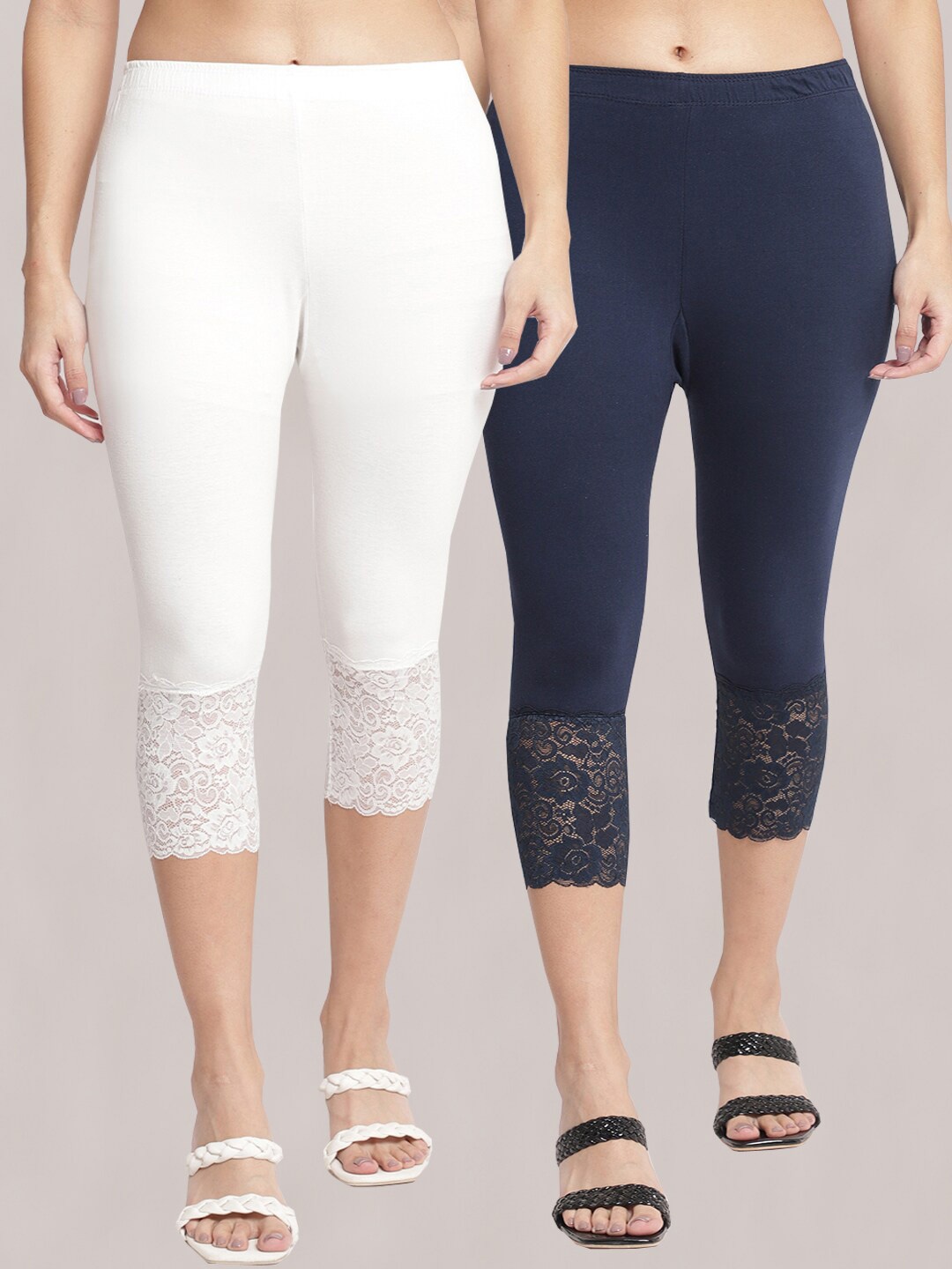 

GRACIT Women Pack of 2 Skinny Fit Capris, Navy blue