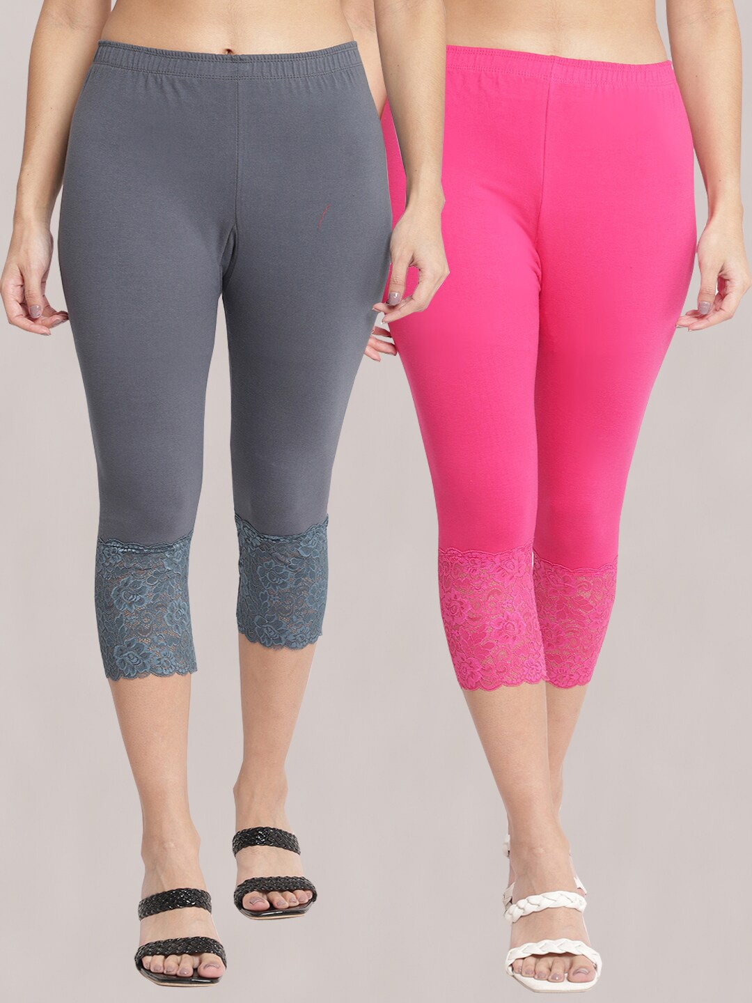 

GRACIT Women Grey & Pink Skinny Fit Capris