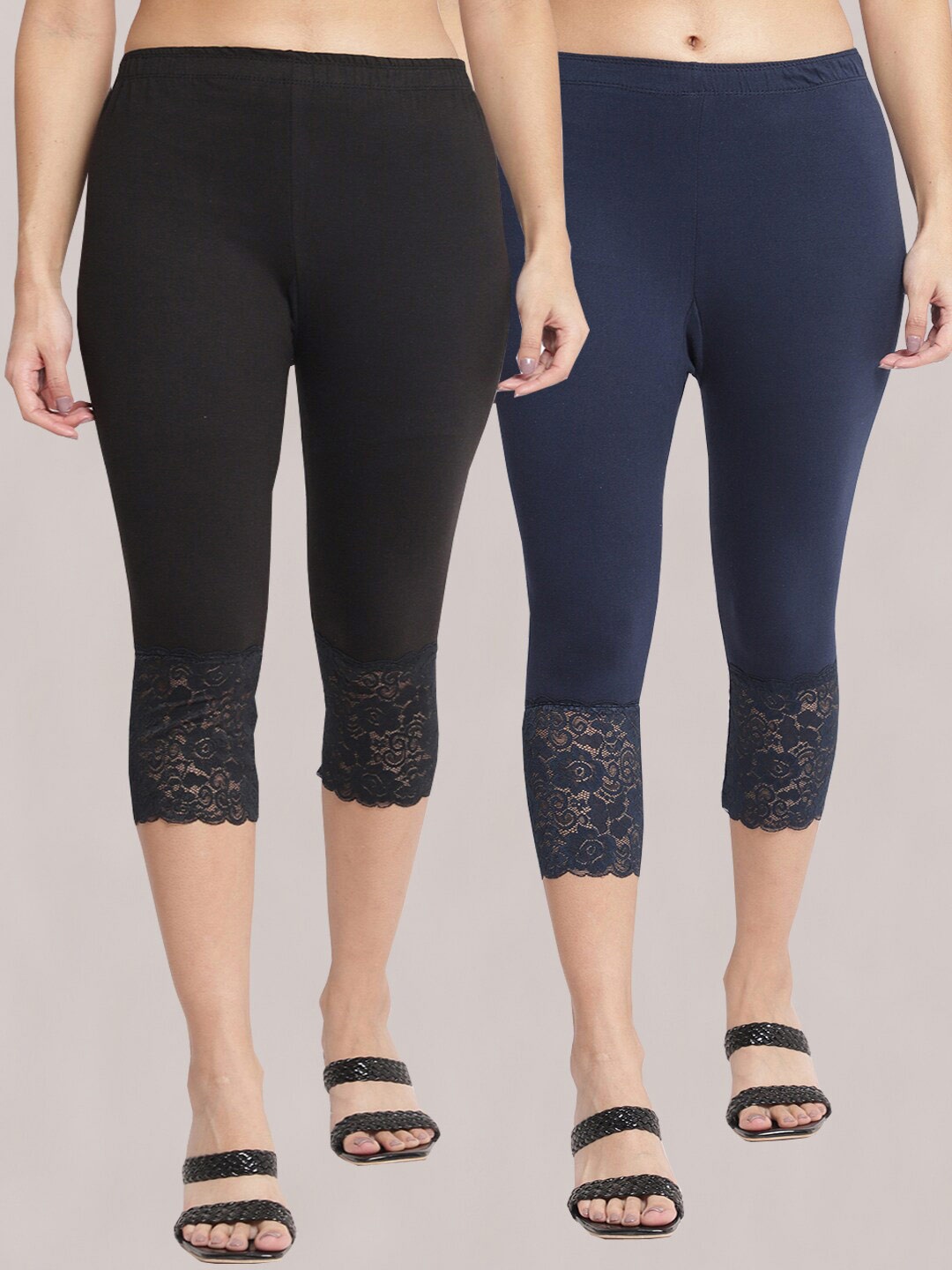 

GRACIT Women Pack of 2 Skinny Fit Capris, Black