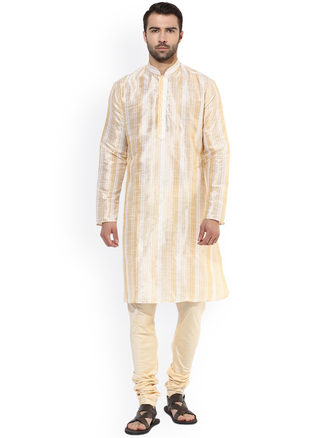 

KISAH Men Beige Self-Design Kurta with Churidar