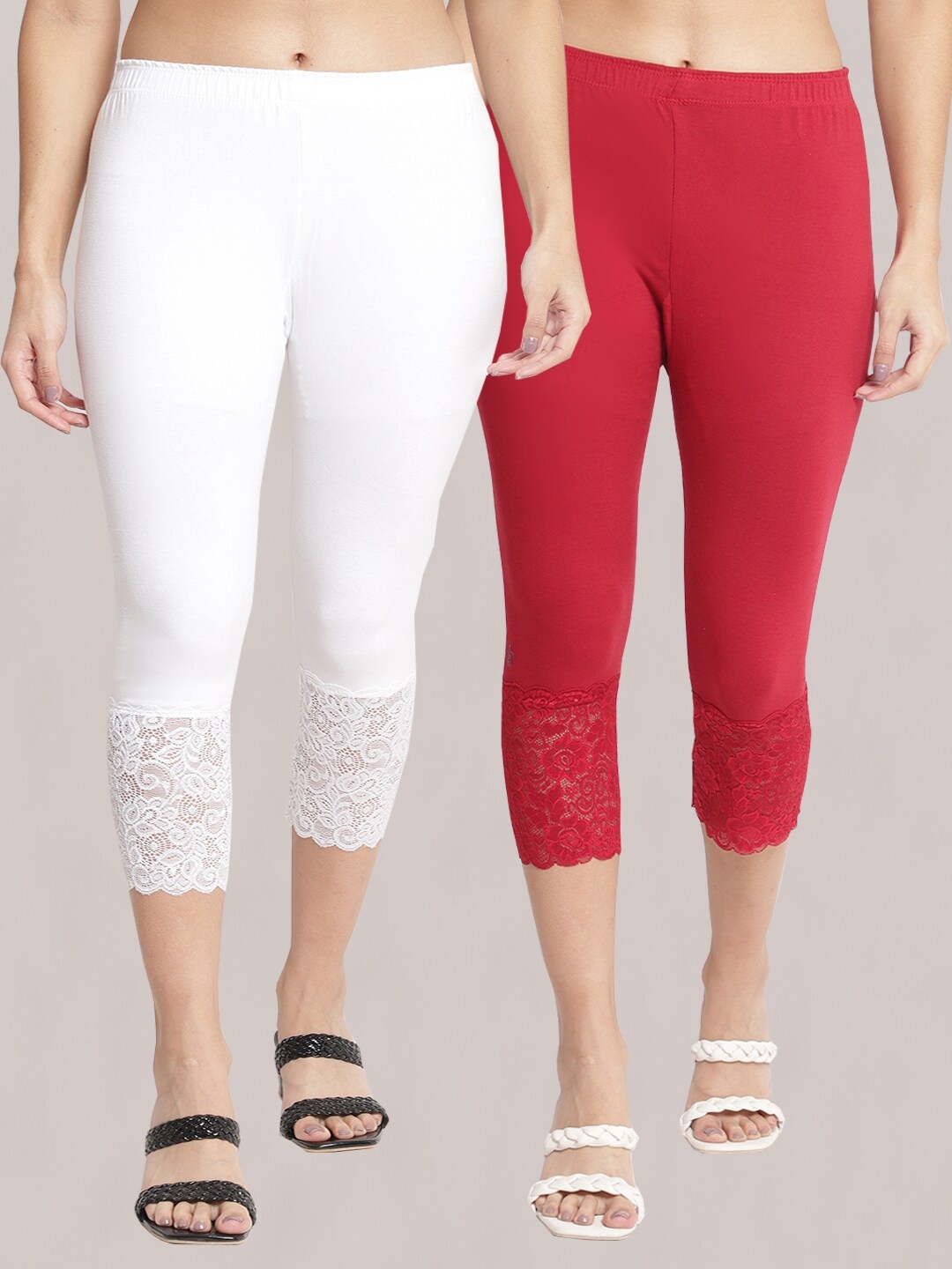 

GRACIT Women Pack of 2 Skinny Fit Capris, White