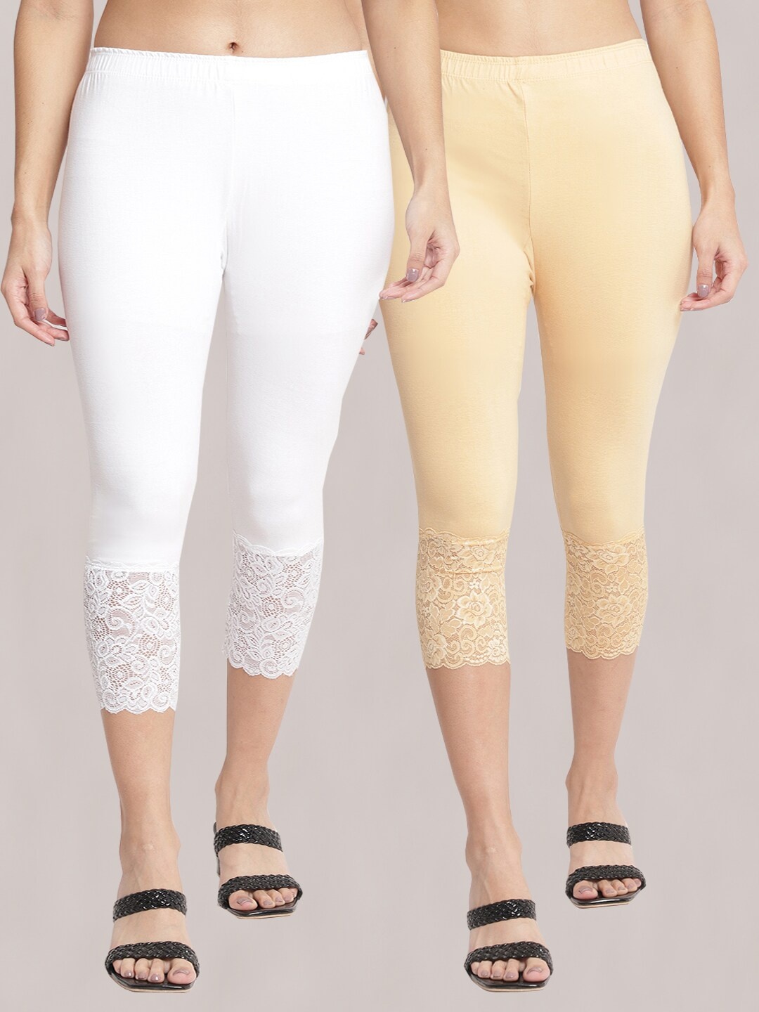 

GRACIT Women Pack of 2 Skinny Fit Capris, White
