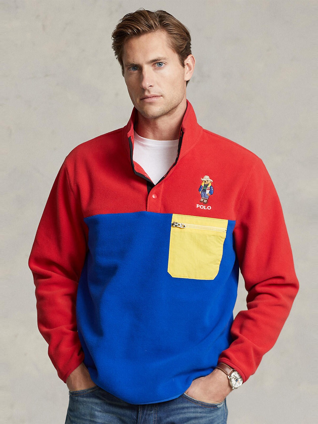 

Polo Ralph Lauren Men Colourblocked Pullover Sweaters, Red