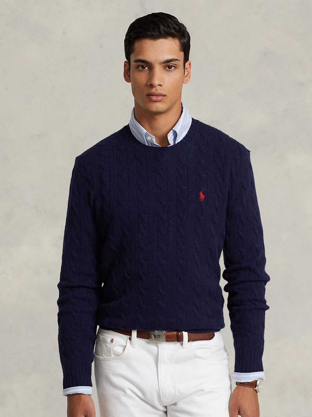 

Polo Ralph Lauren Men Self Designed Cable Knitted Pullover Sweater, Navy blue