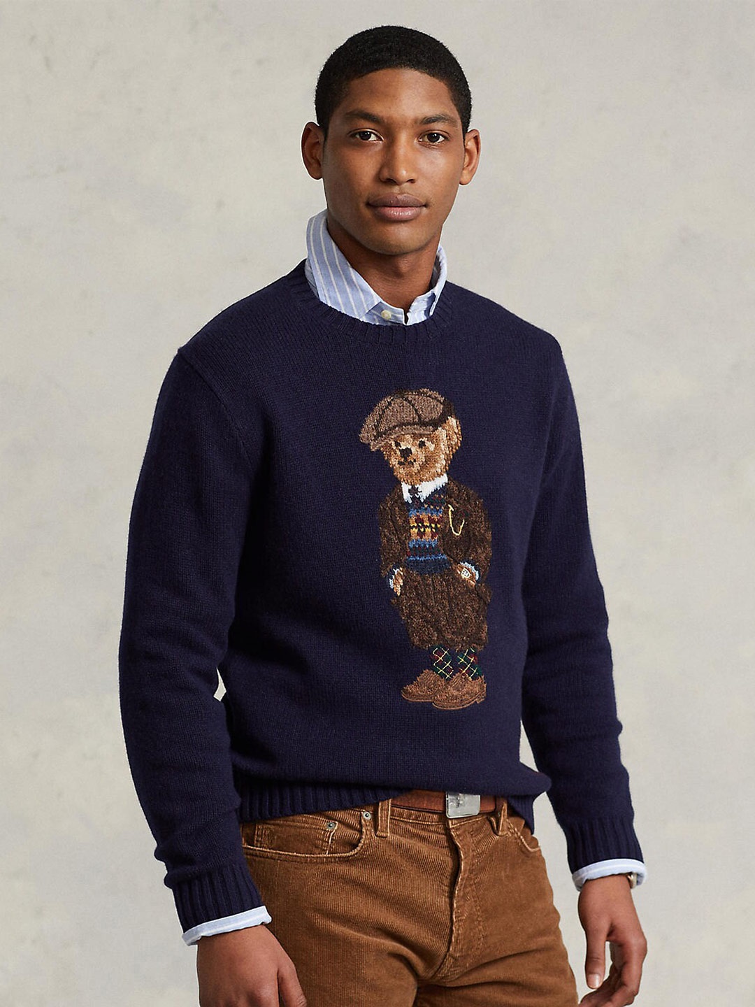 

Polo Ralph Lauren Men Printed Pure Wool Pullover Sweaters, Navy blue