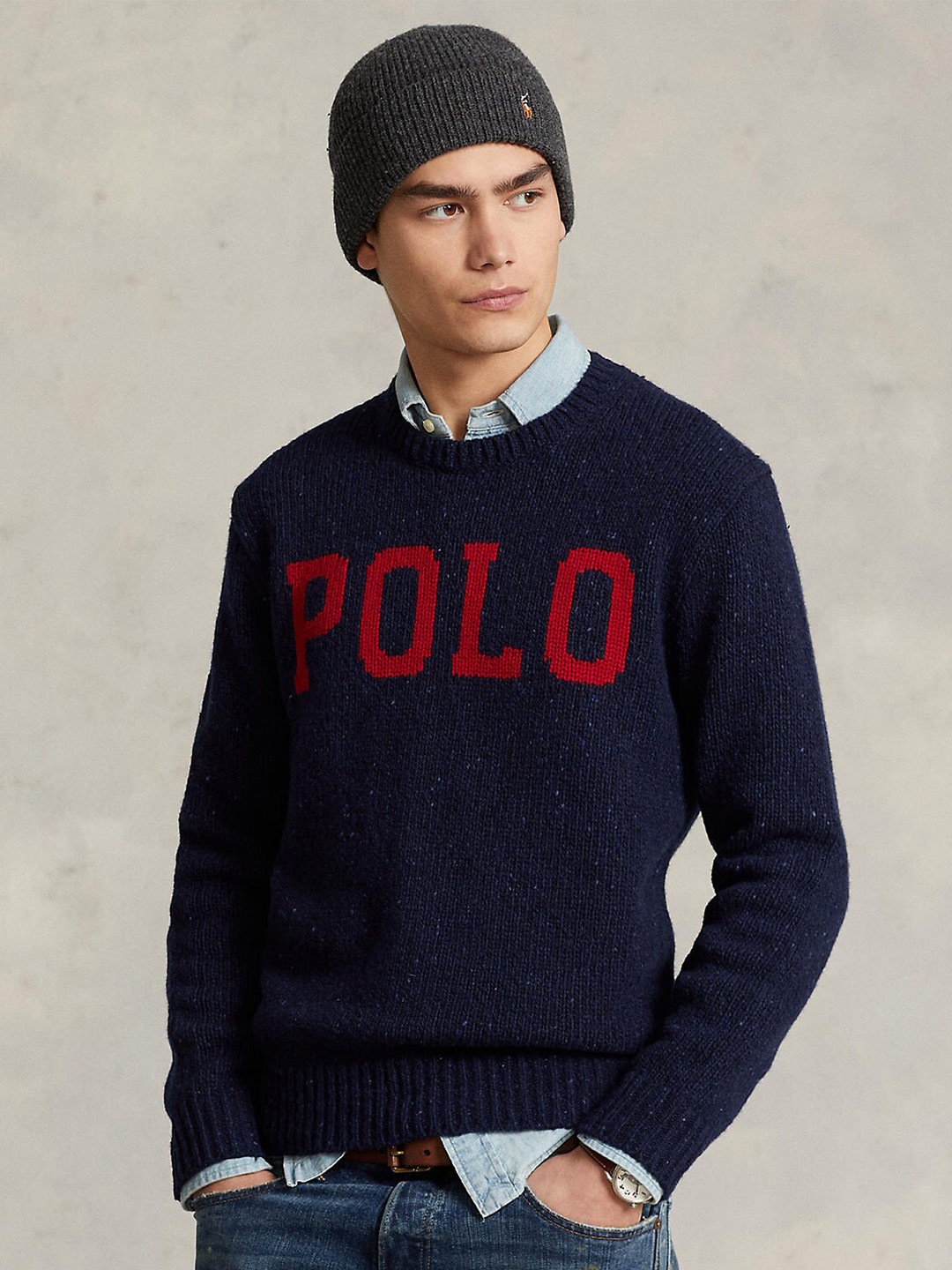 

Polo Ralph Lauren Men Brand Logo Printed Pullover Sweater, Navy blue