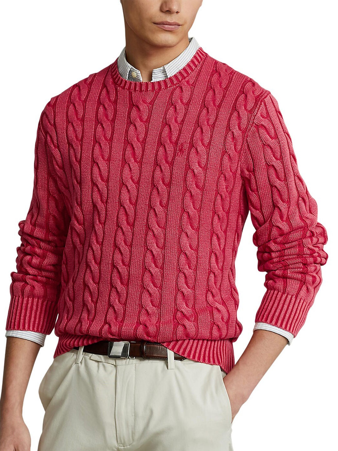 

Polo Ralph Lauren Men Self Design Cotton Cable Knit Cotton Pullover Sweater, Red