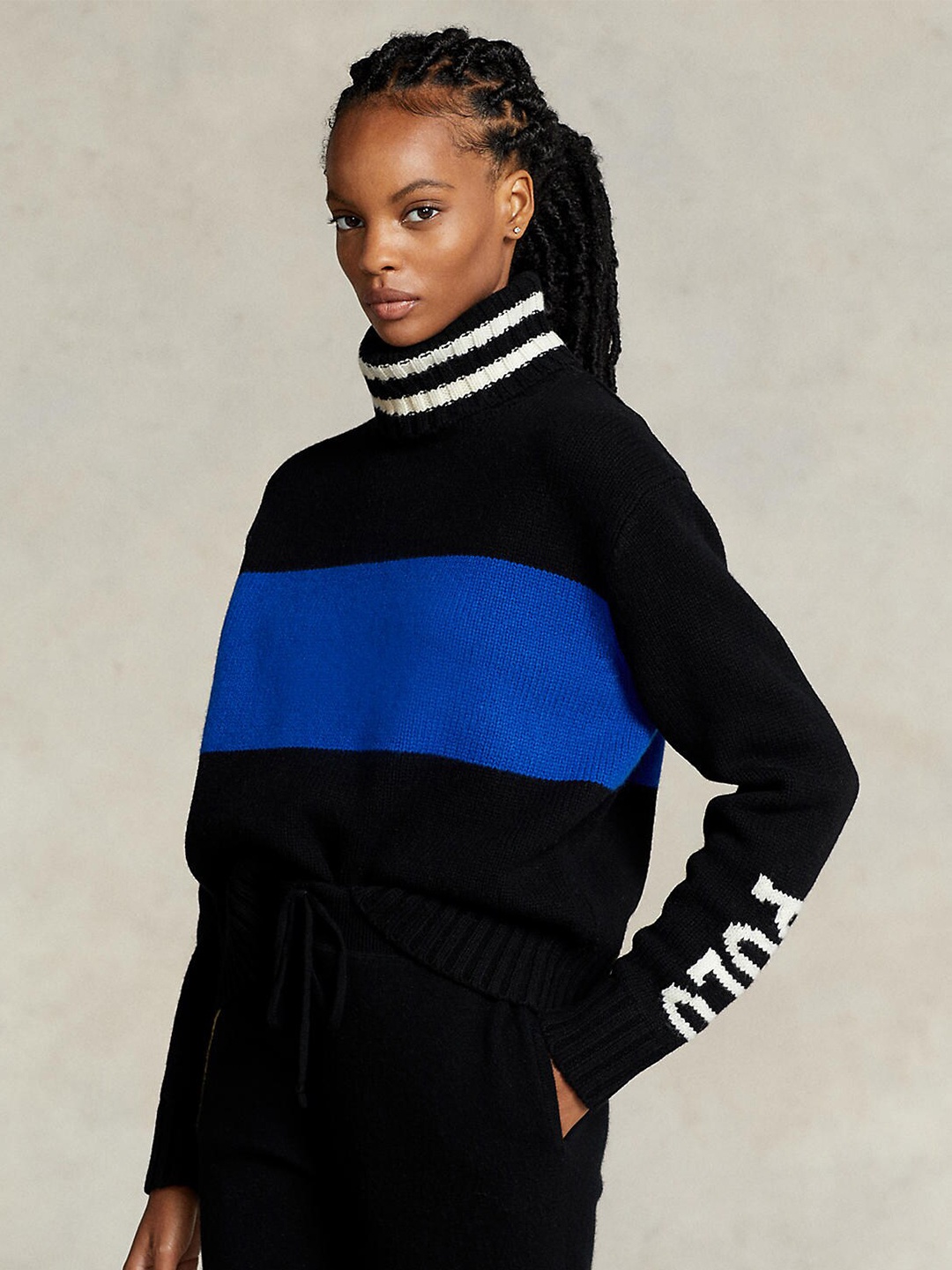 

Polo Ralph Lauren Women Colourblocked Woolen Pullover Sweater, Black