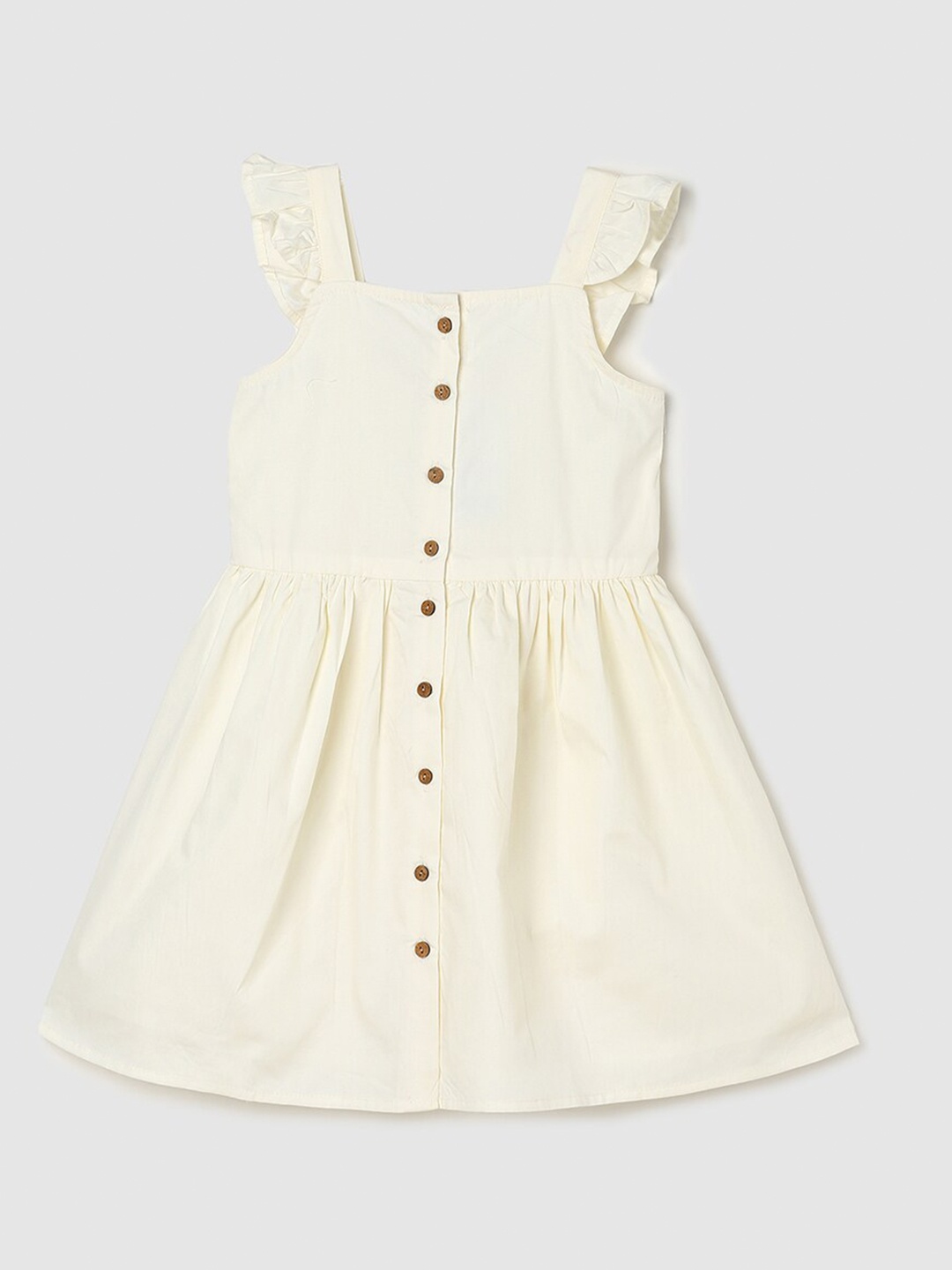 

max Girls Ruffled Pure Cotton Fit & Flare Dress, Cream