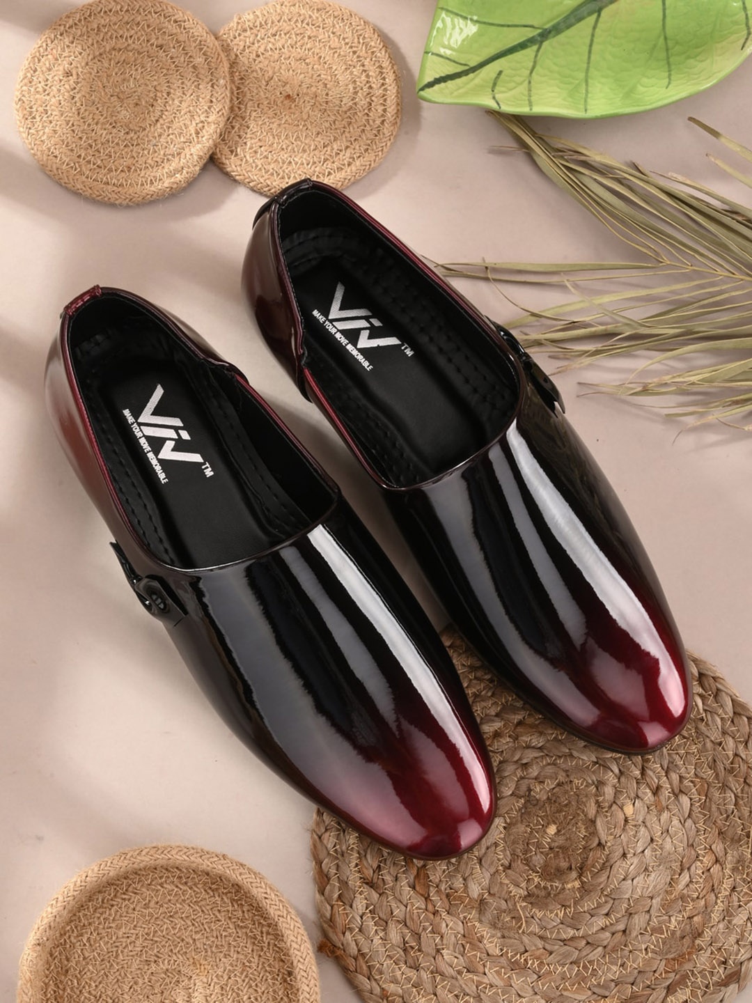 

VIV Men Round Toe Formal Slip-On Shoes, Burgundy