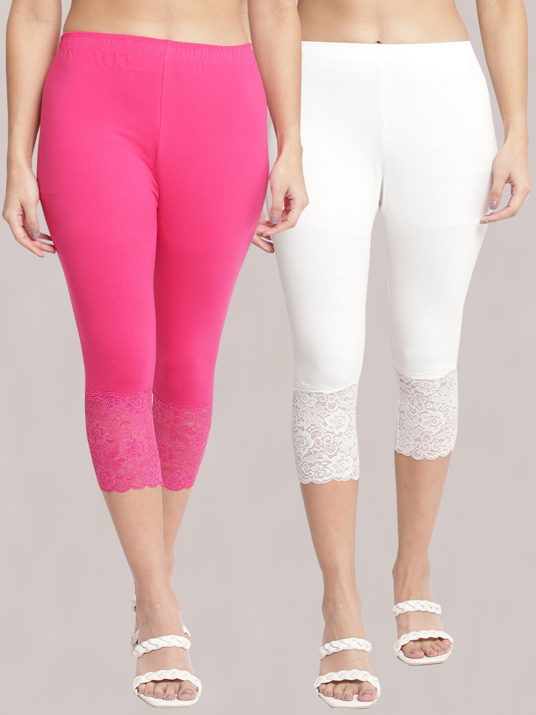 

Jinfo Women Pack of 2 Skinny Fit Capris, Pink