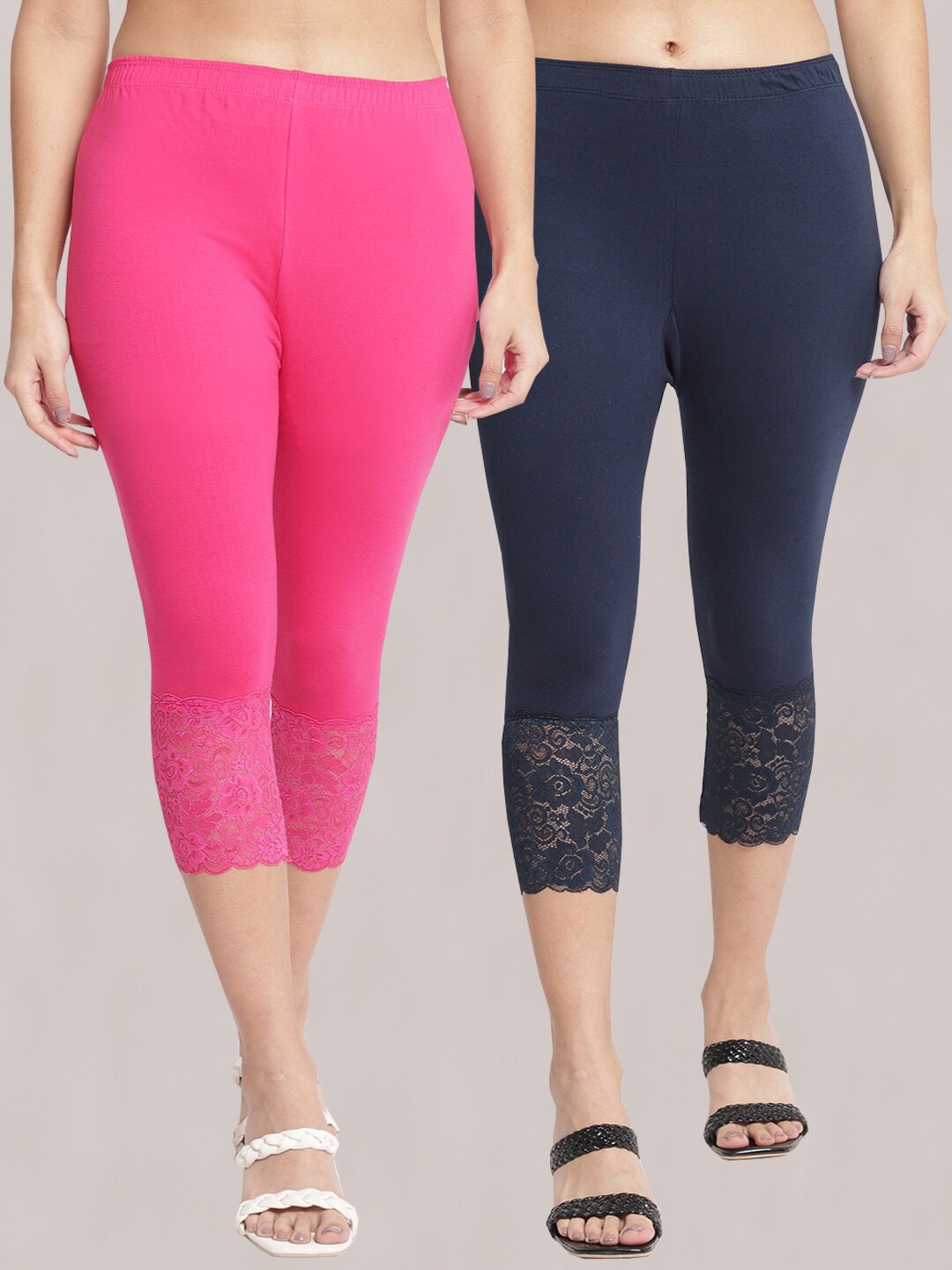 

Jinfo Women Pack of 2 Skinny Fit Capris, Pink