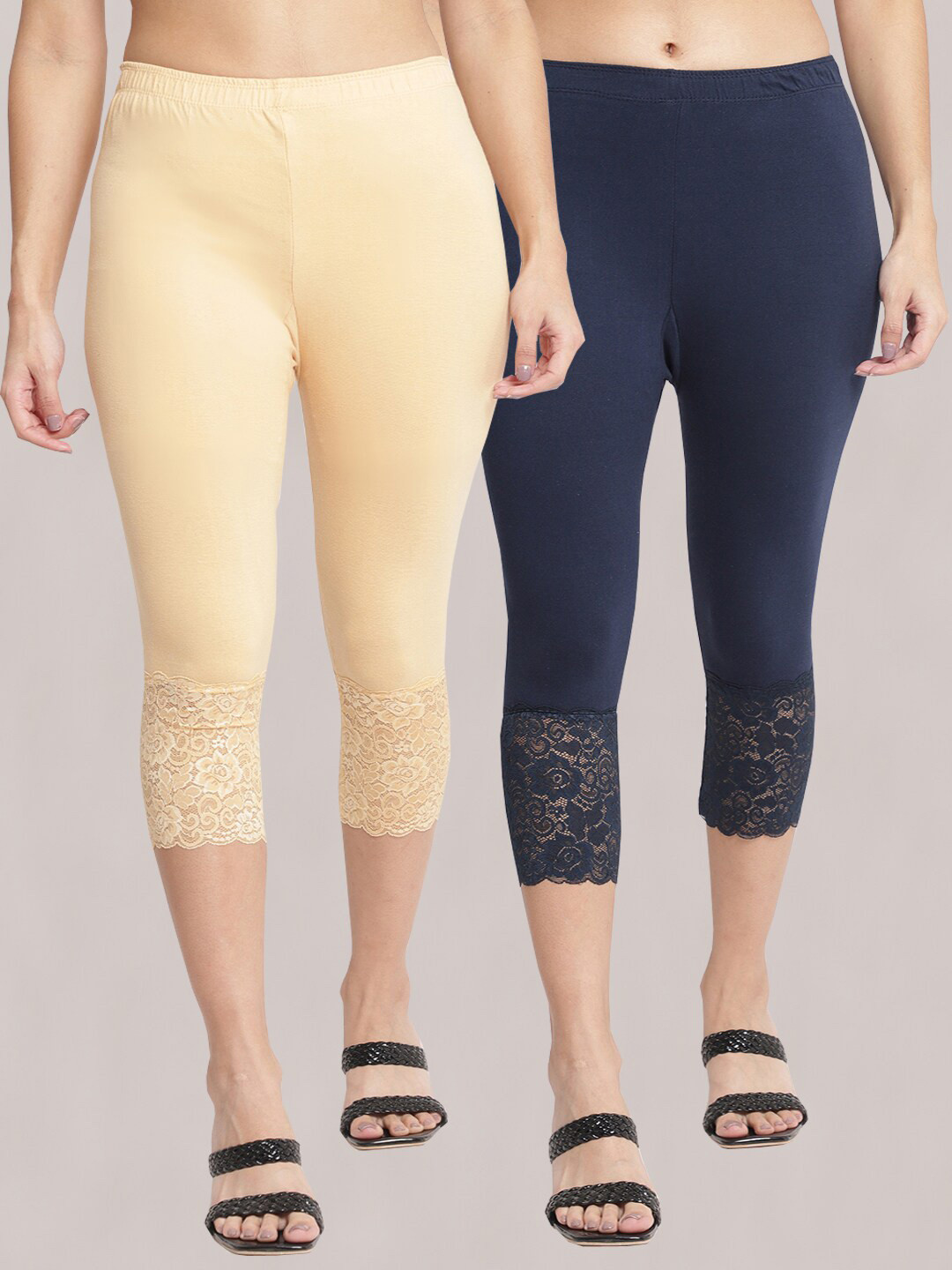 

Jinfo Women Pack of 2 Skinny Fit Capris, Beige