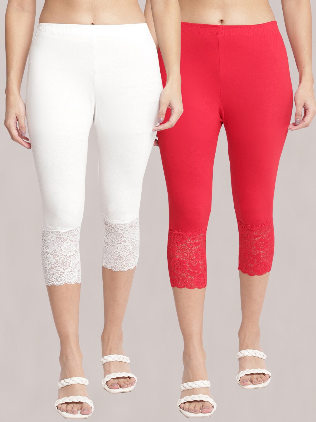 

Jinfo Women Pack of 2 Skinny Fit Capris, Red