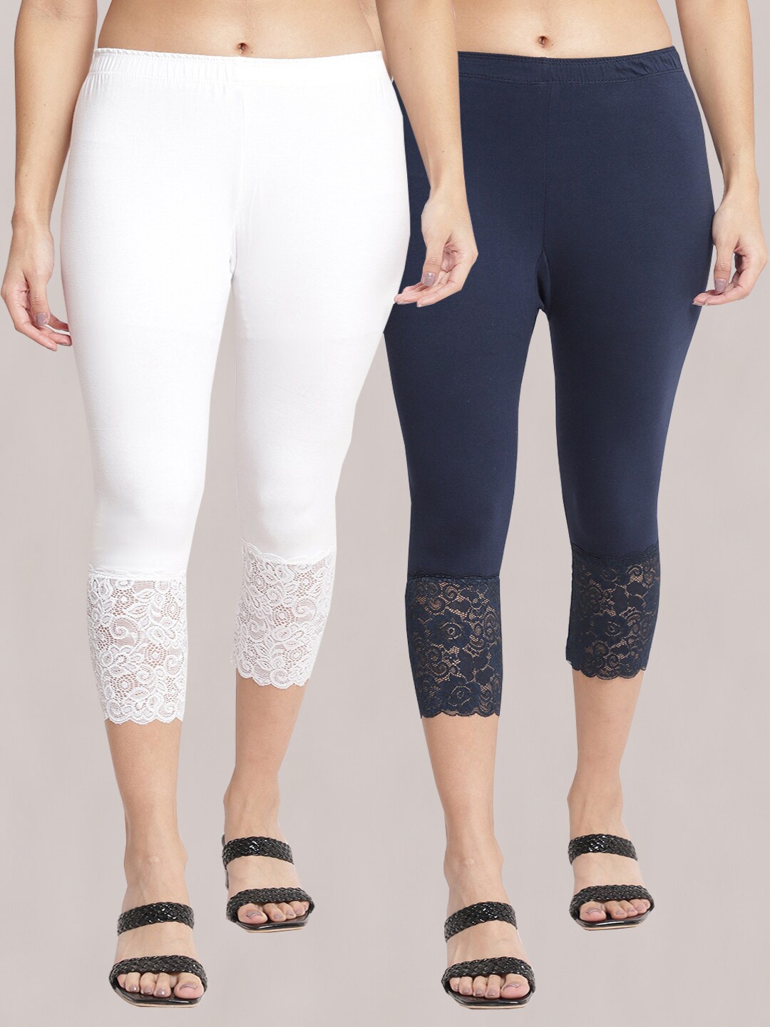 

Jinfo Women Pack of 2 Cotton Lycra Skinny Fit Capris, White