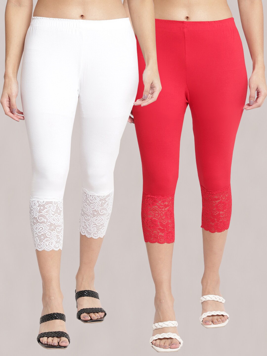 

Jinfo Women Pack of 2 Skinny Fit Capris, White