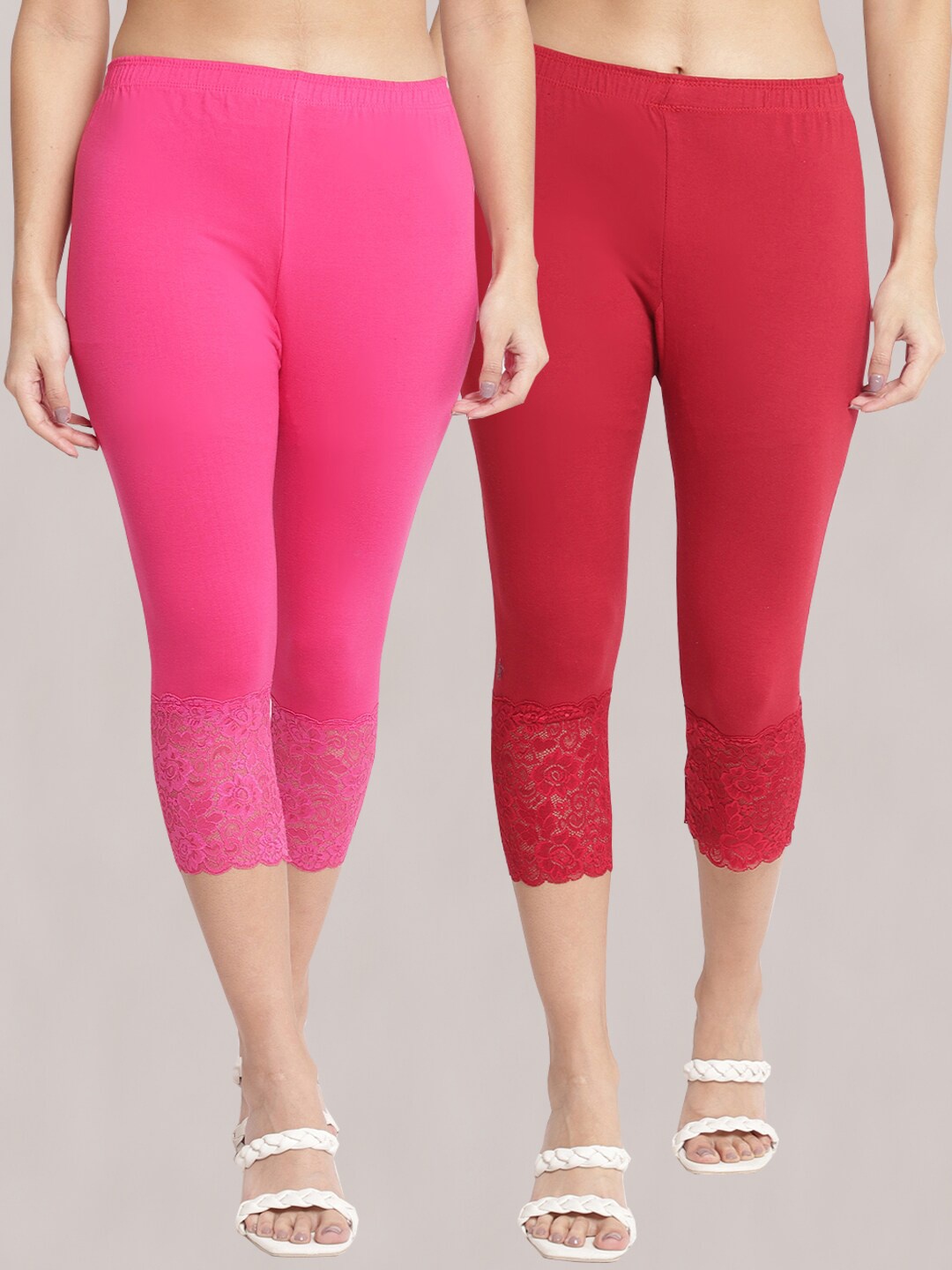 

Jinfo Women Pack of 2 Skinny Fit Capris, Pink