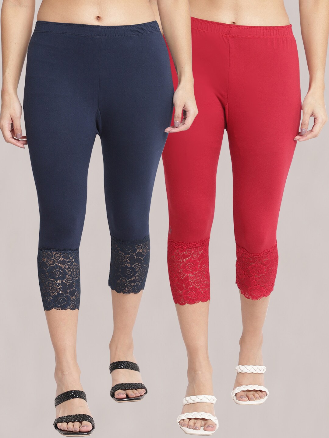 

Jinfo Women Pack of 2 Skinny Fit Capris, Maroon