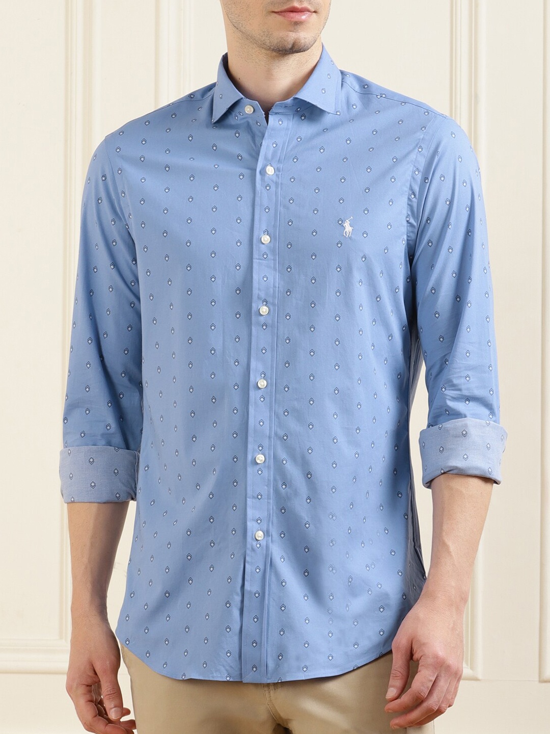 

Polo Ralph Lauren Men Geometric Printed Casual Cotton Shirts, Blue