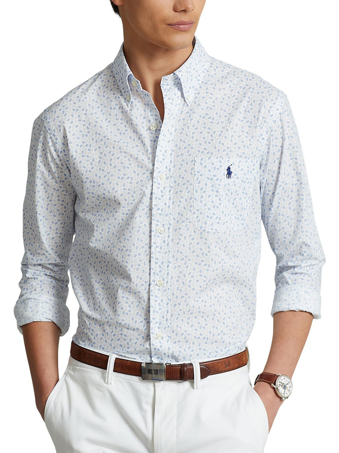 

Polo Ralph Lauren Men Floral Printed Casual Cotton Shirt, Blue