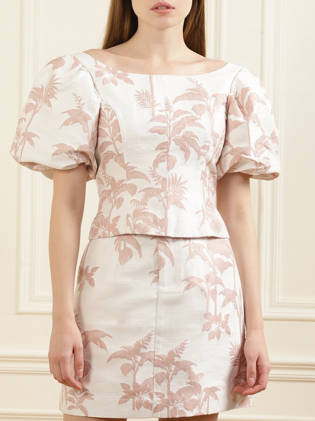 

Ted Baker Tropical Printed Puff Sleeve Top, White