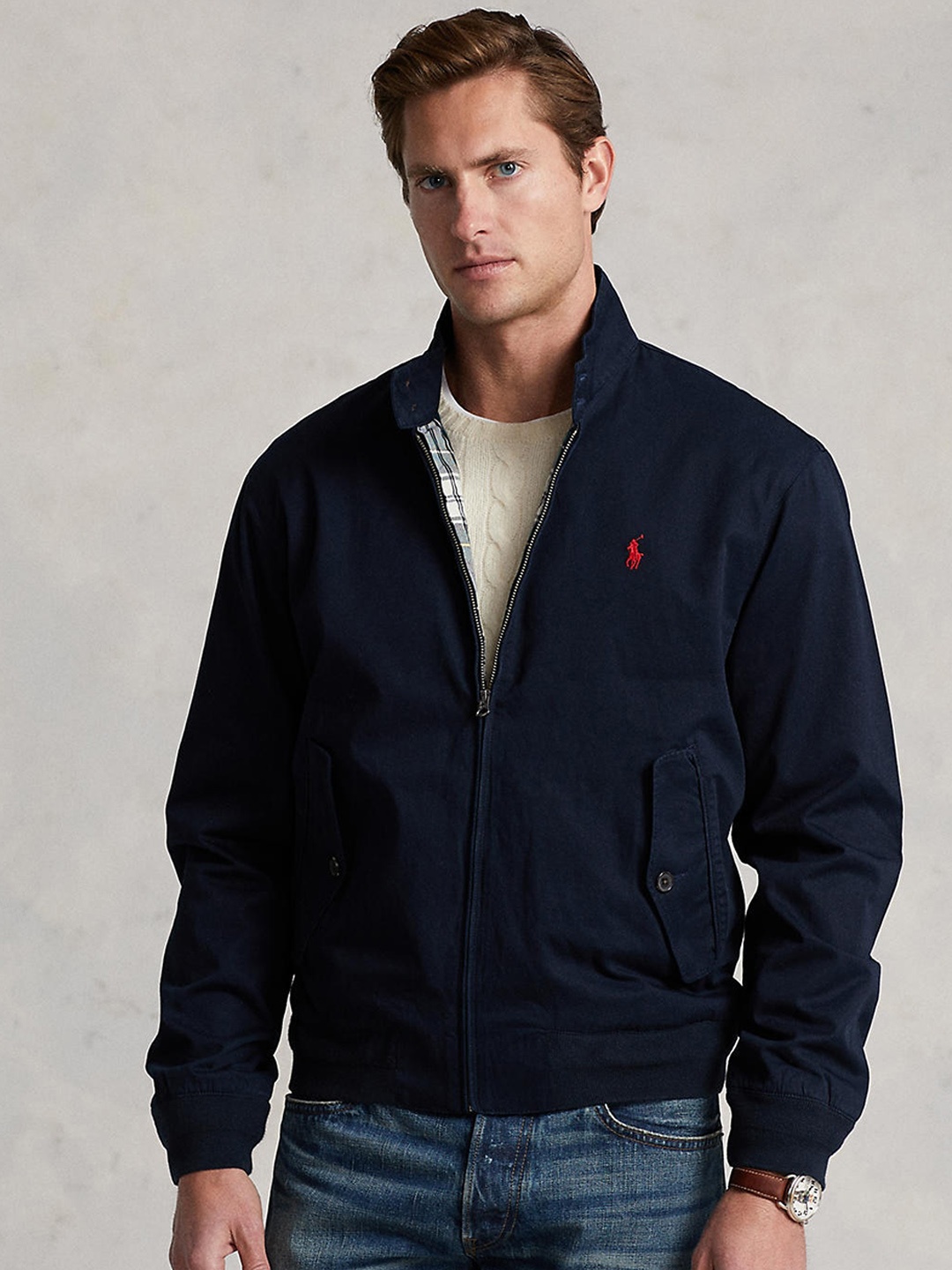 

Polo Ralph Lauren Men Solid Long Sleeves Mock Collar Bomber Jacket, Navy blue