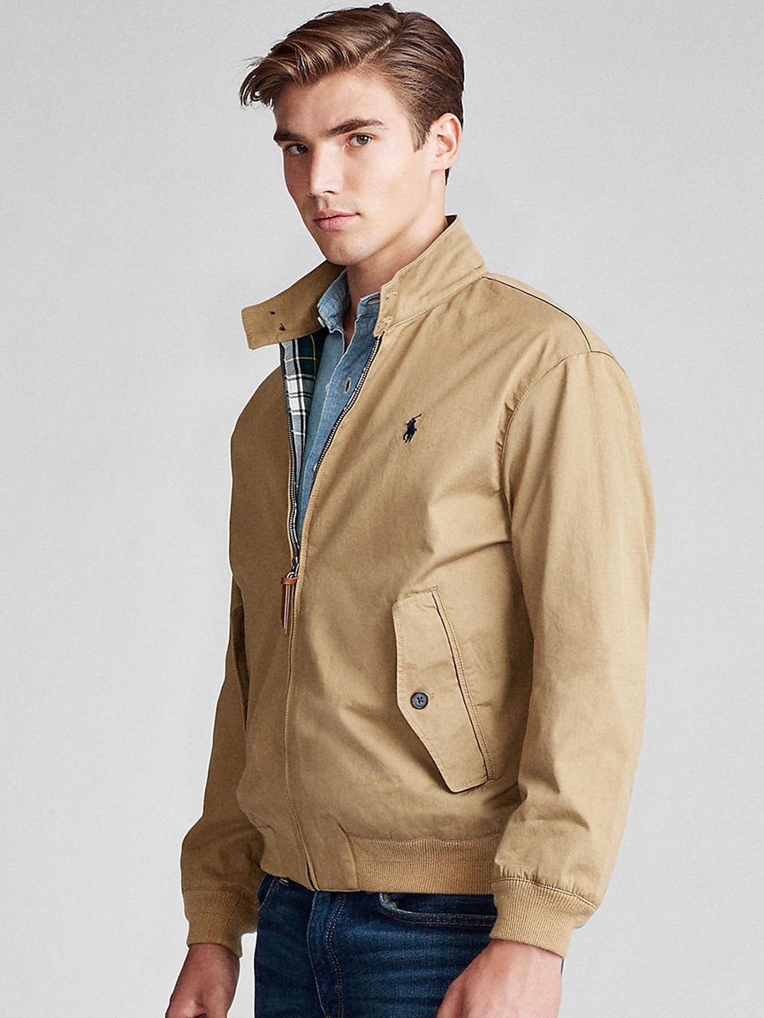 

Polo Ralph Lauren Men Solid Long Sleeves Mock Collar Bomber Jacket, Beige