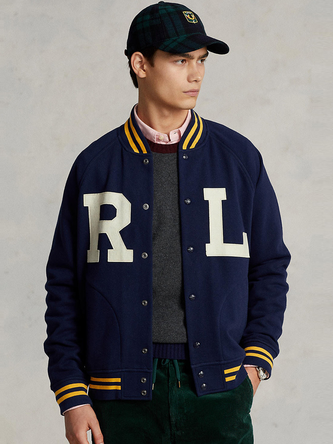 

Polo Ralph Lauren Men Typography Printed Long Sleeves Lightweight Fleece Varsity Jackets, Navy blue