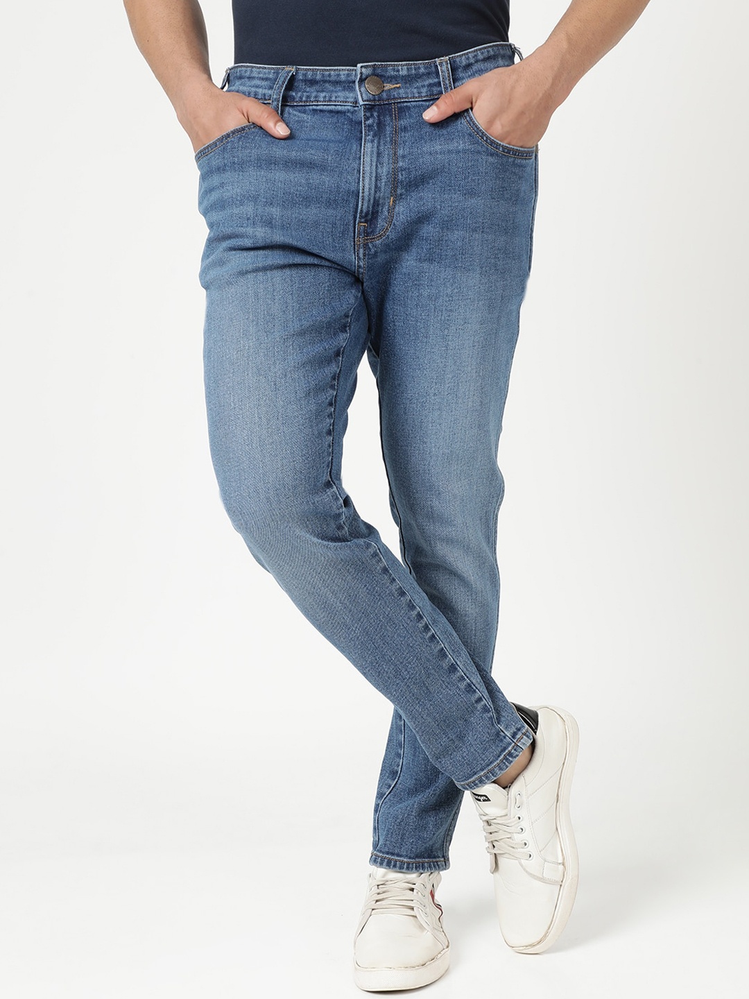 

Wrangler Men Slim Fit Light Fade Stretchable Cotton Jeans, Blue