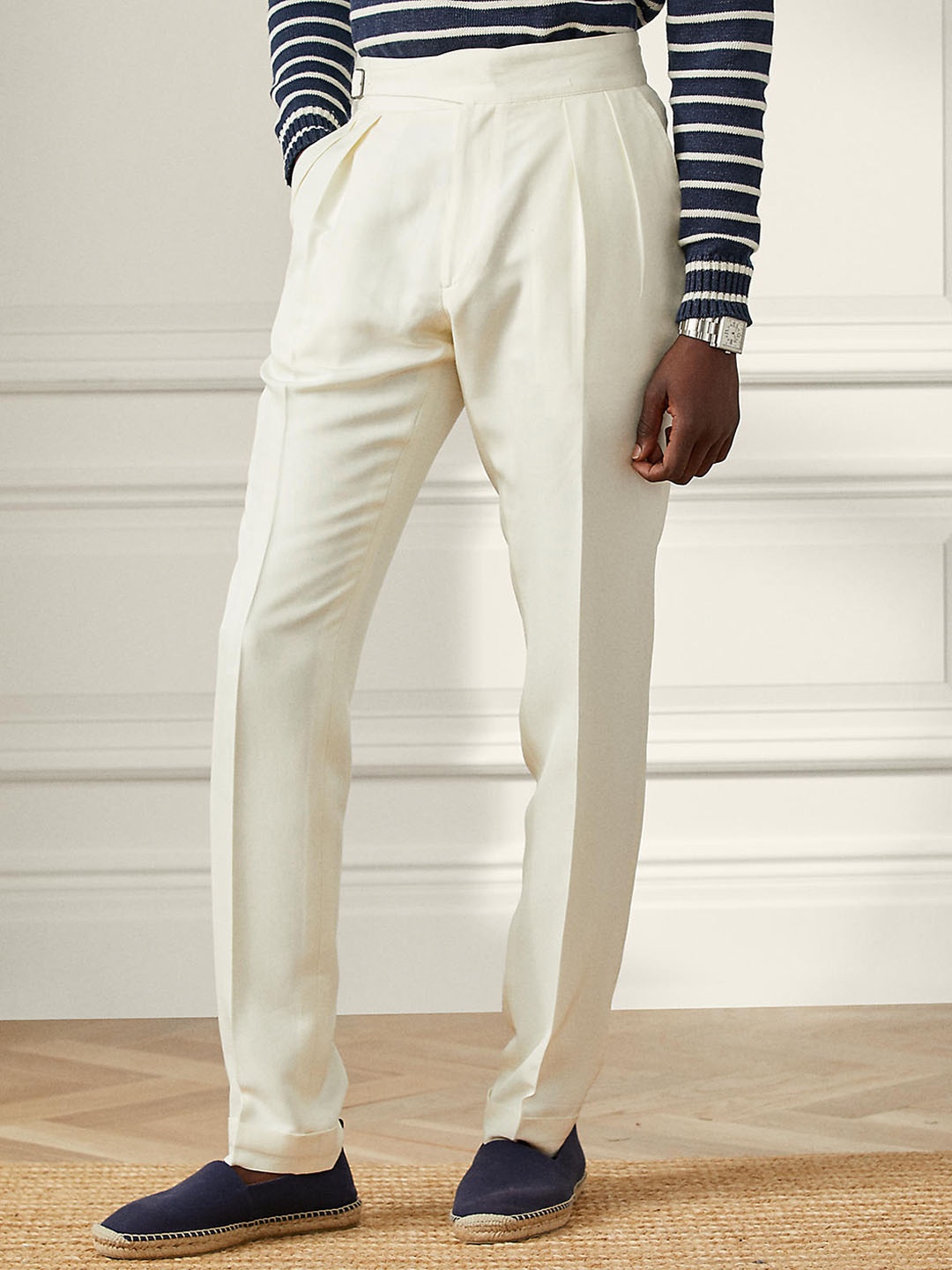 

Polo Ralph Lauren Men Buckled Shantung Silk Trouser, Off white