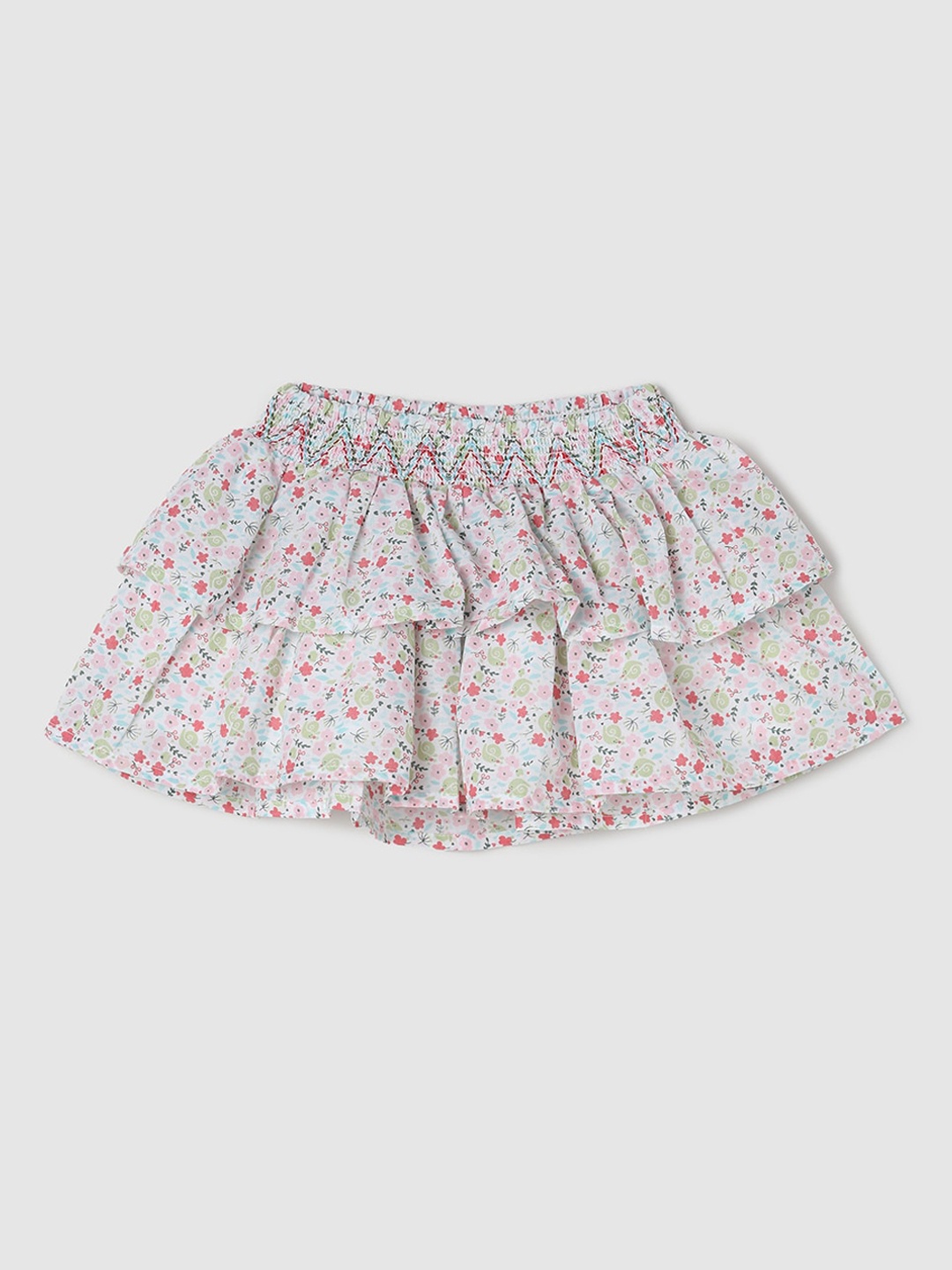 

max Infant Girls Printed Pure Cotton Flared Mini Skirt, White