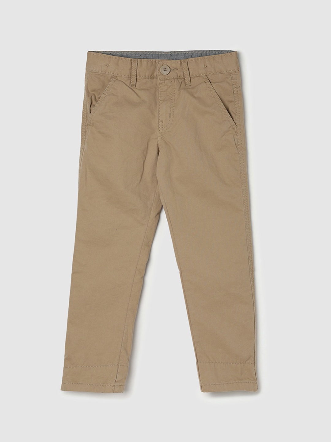 

max Boys Plain Regular Pure Cotton Trousers, Beige