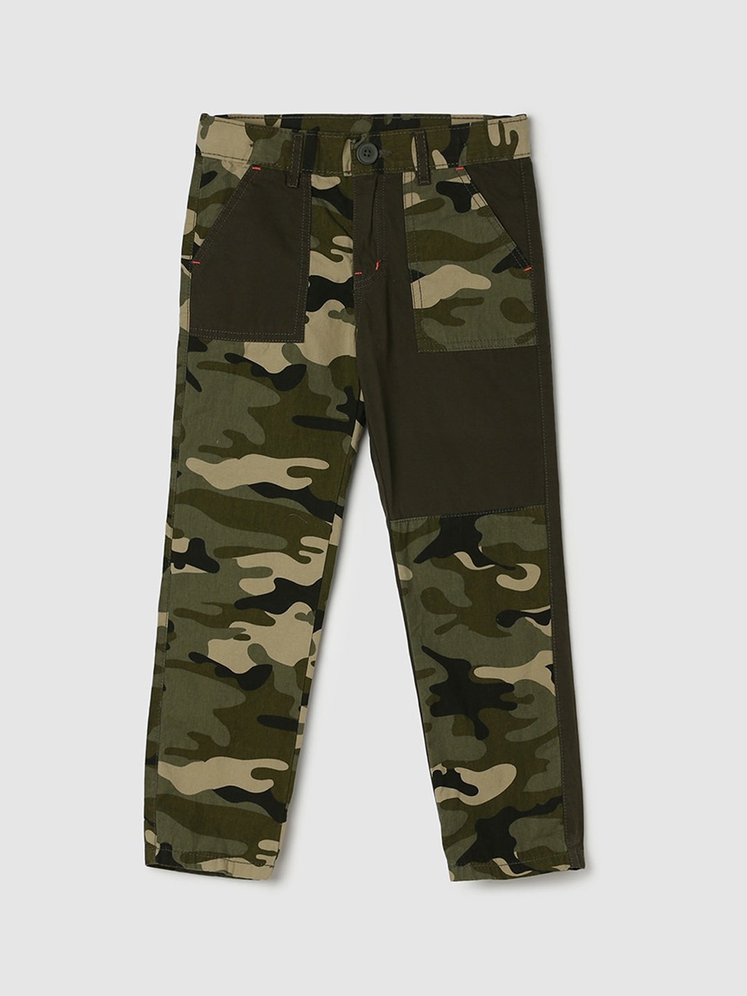 

max Boys Camouflage Printed Regular Pure Cotton Trousers, Green