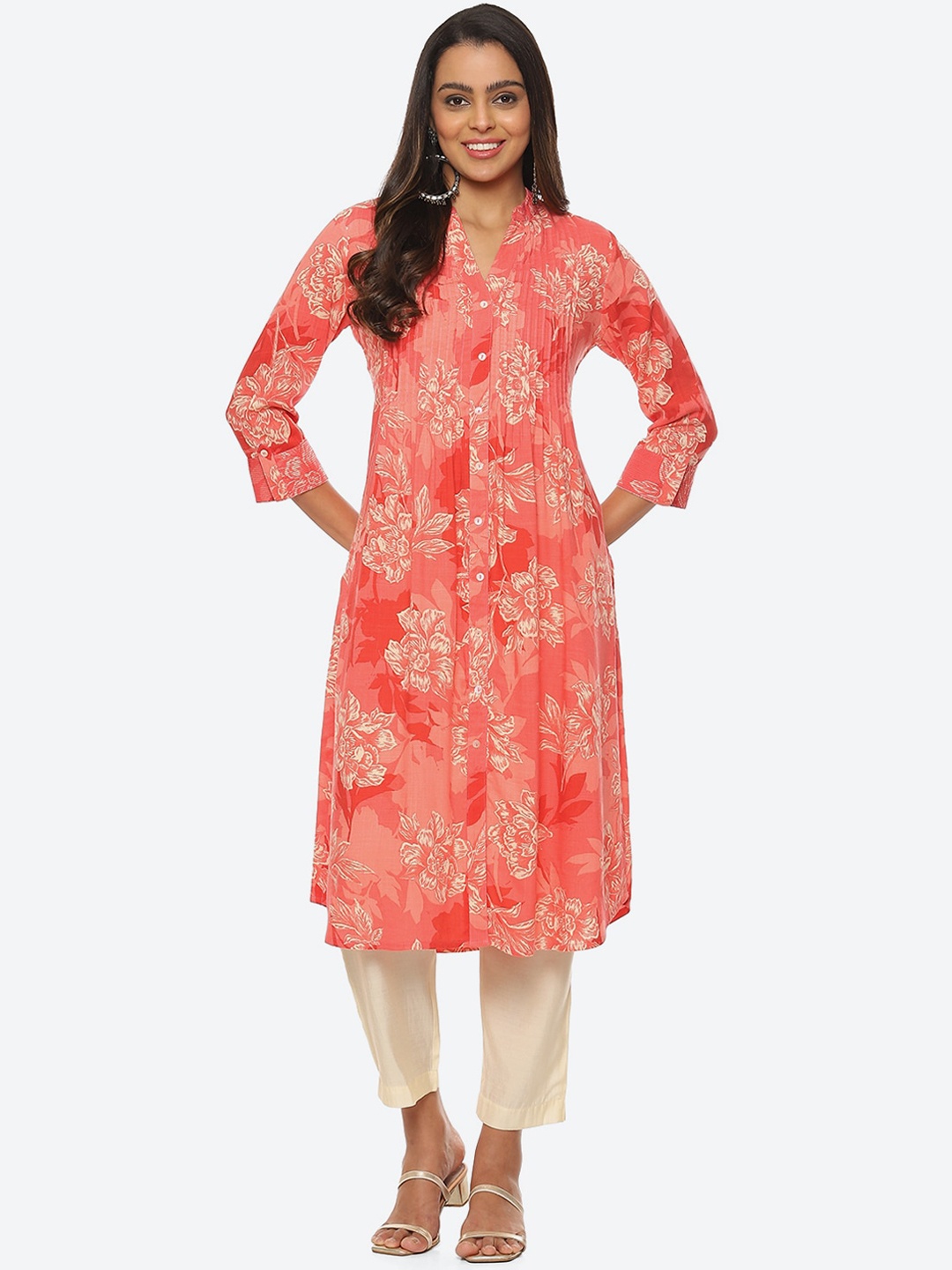 

Biba Floral Printed Floral Kurta, Coral