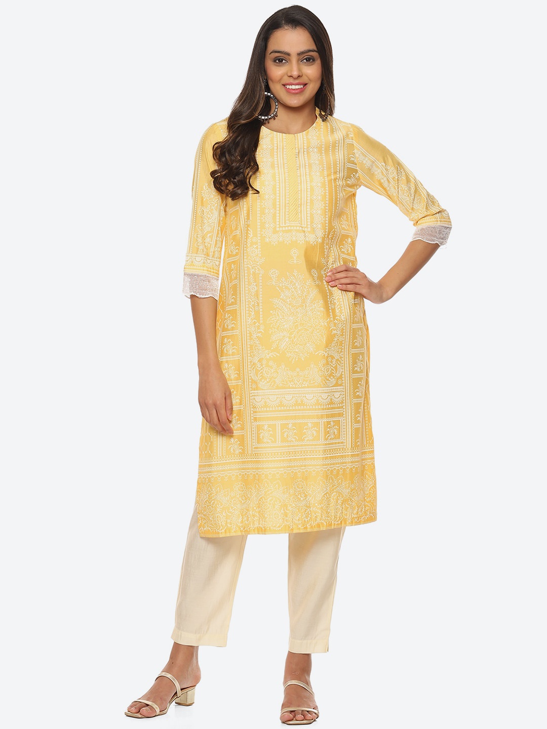 

Biba Women Ethnic Motifs Printed Straight Kurta, Yellow