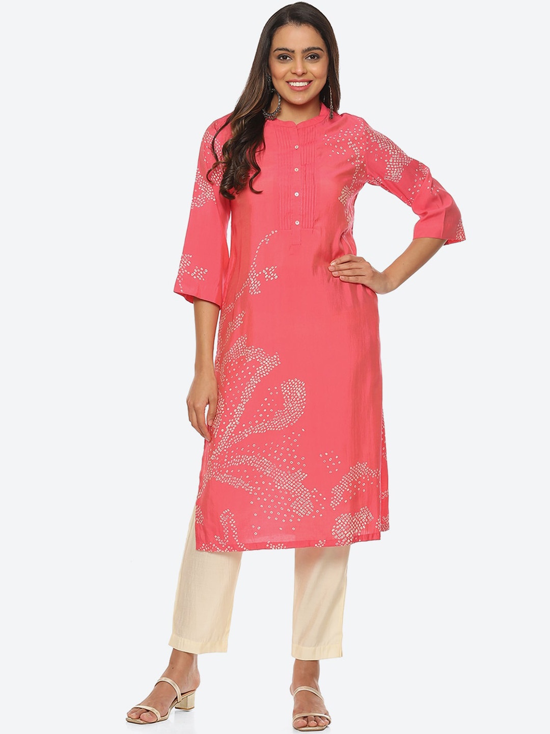 

Biba Women Bandhani Printed Kurta with Trousers, Fuchsia