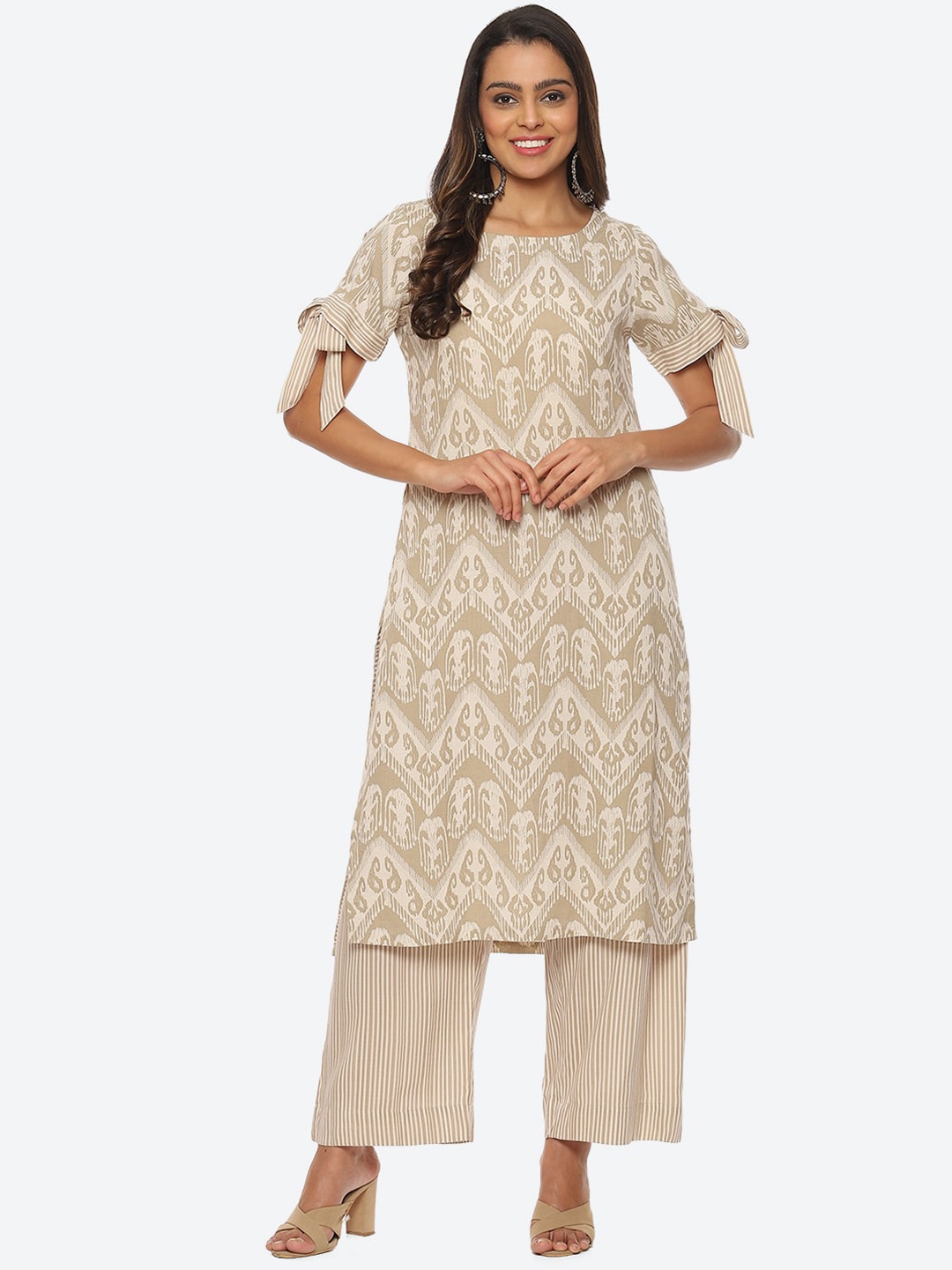 

Biba Women Ethnic Motifs Printed Kurta with Palazzos, Beige