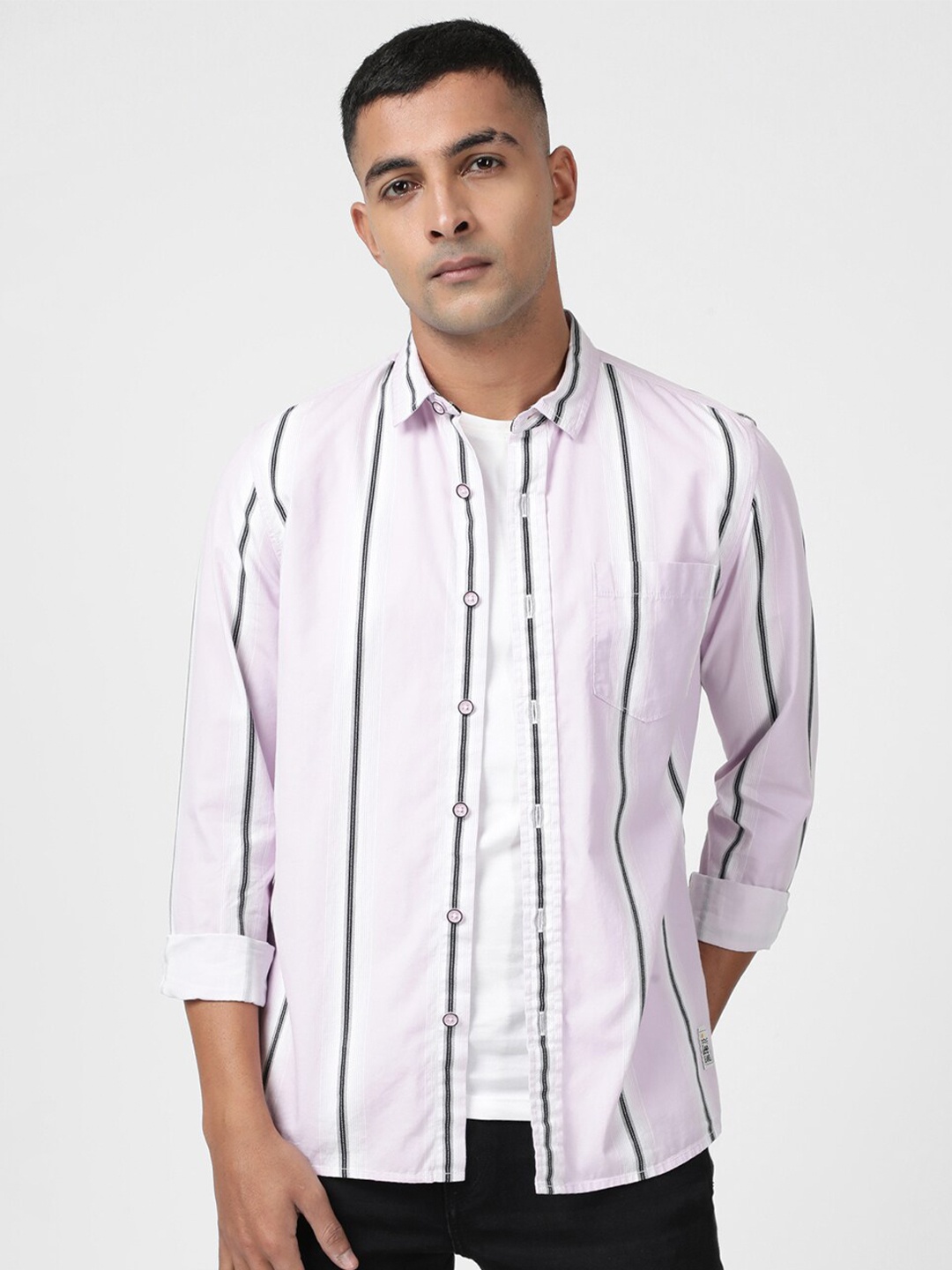 

Lee Men Slim Fit Striped Slim Fit Casual Cotton Shirt, Pink