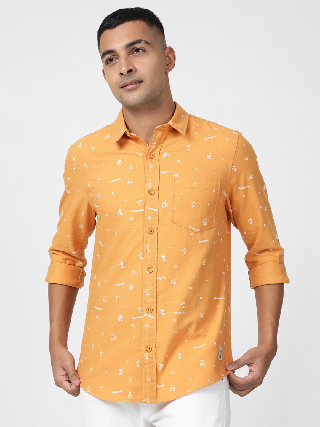 

Lee Men Slim Fit Printed Casual Cotton Shirt, Orange