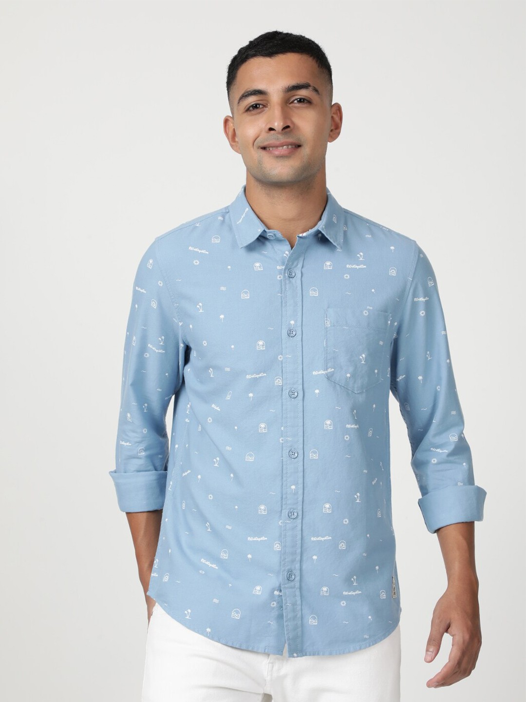 

Lee Men Printed Slim Fit Casual Cotton Shirt, Blue