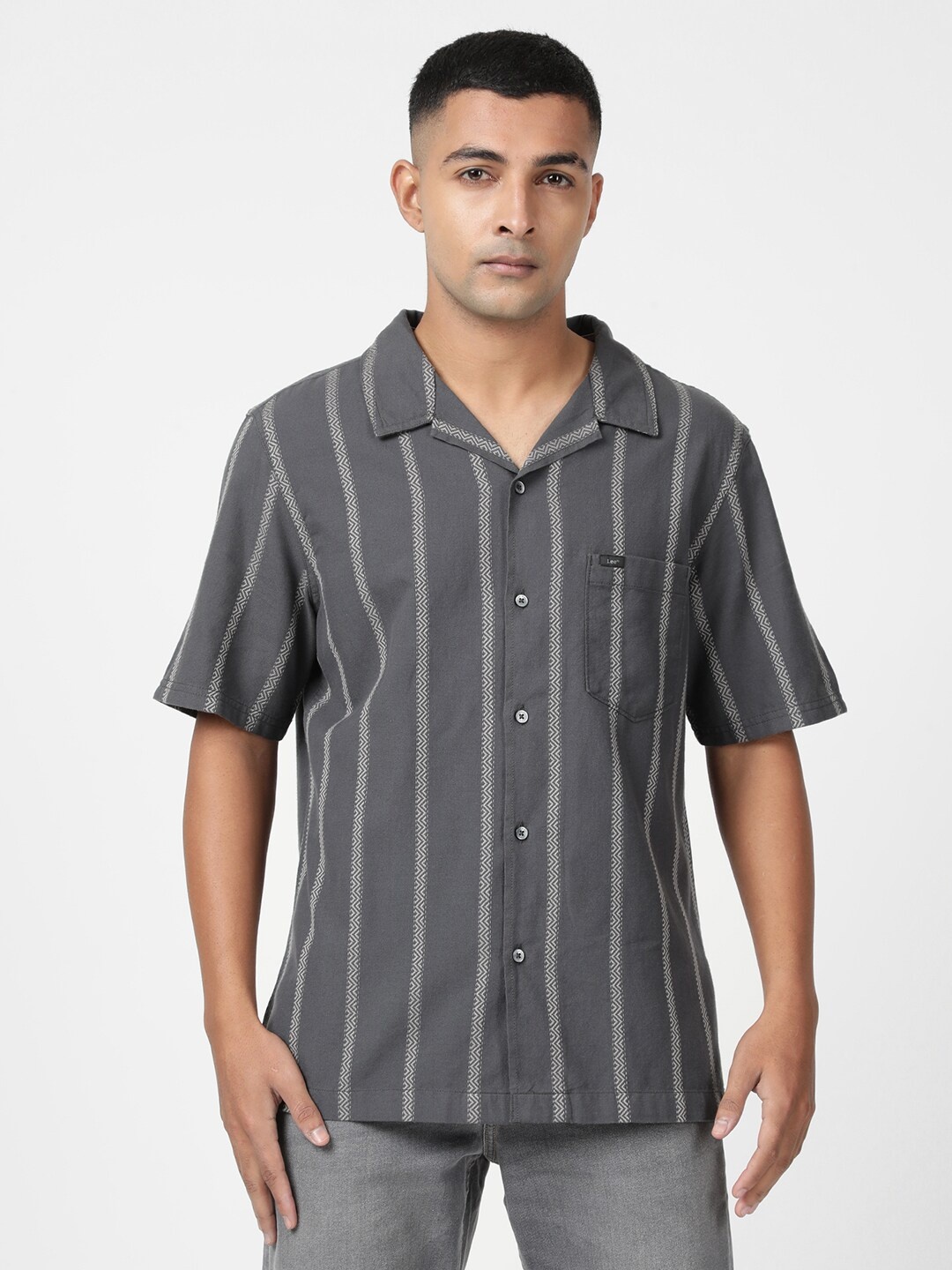 

Lee Men Striped Casual Cotton Shirt, Charcoal