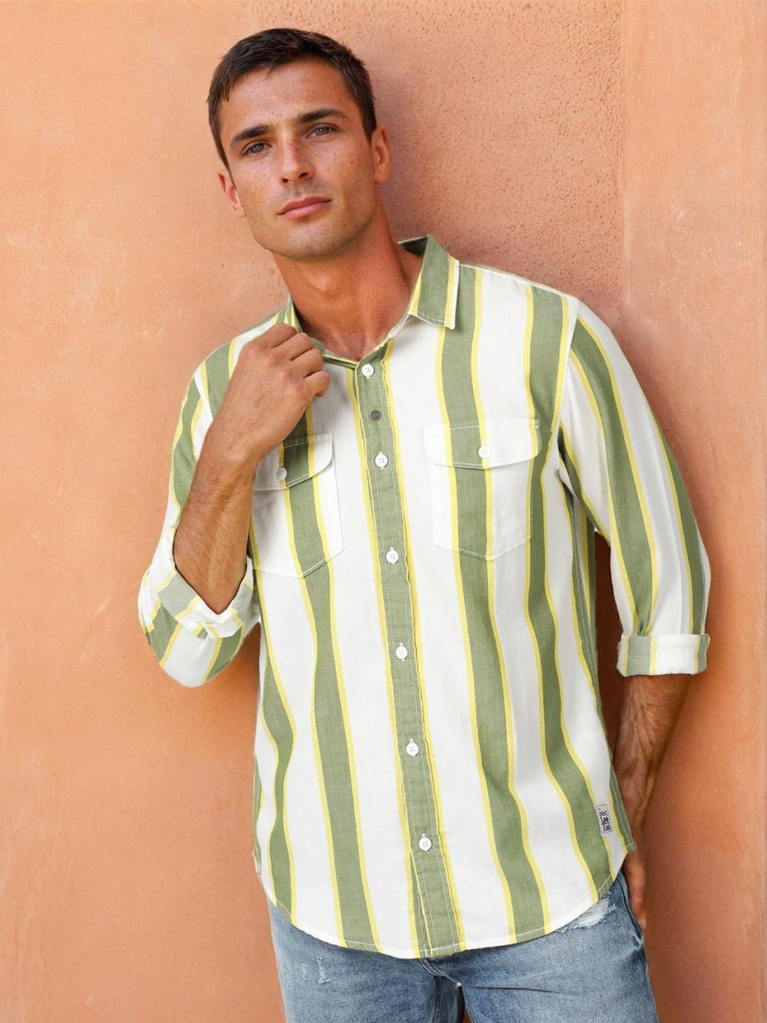 

Lee Men Striped Casual Cotton Shirt, Green