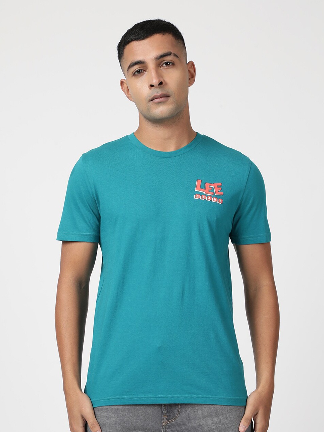Lee Men Typography Printed Cotton T-shirt, Blue