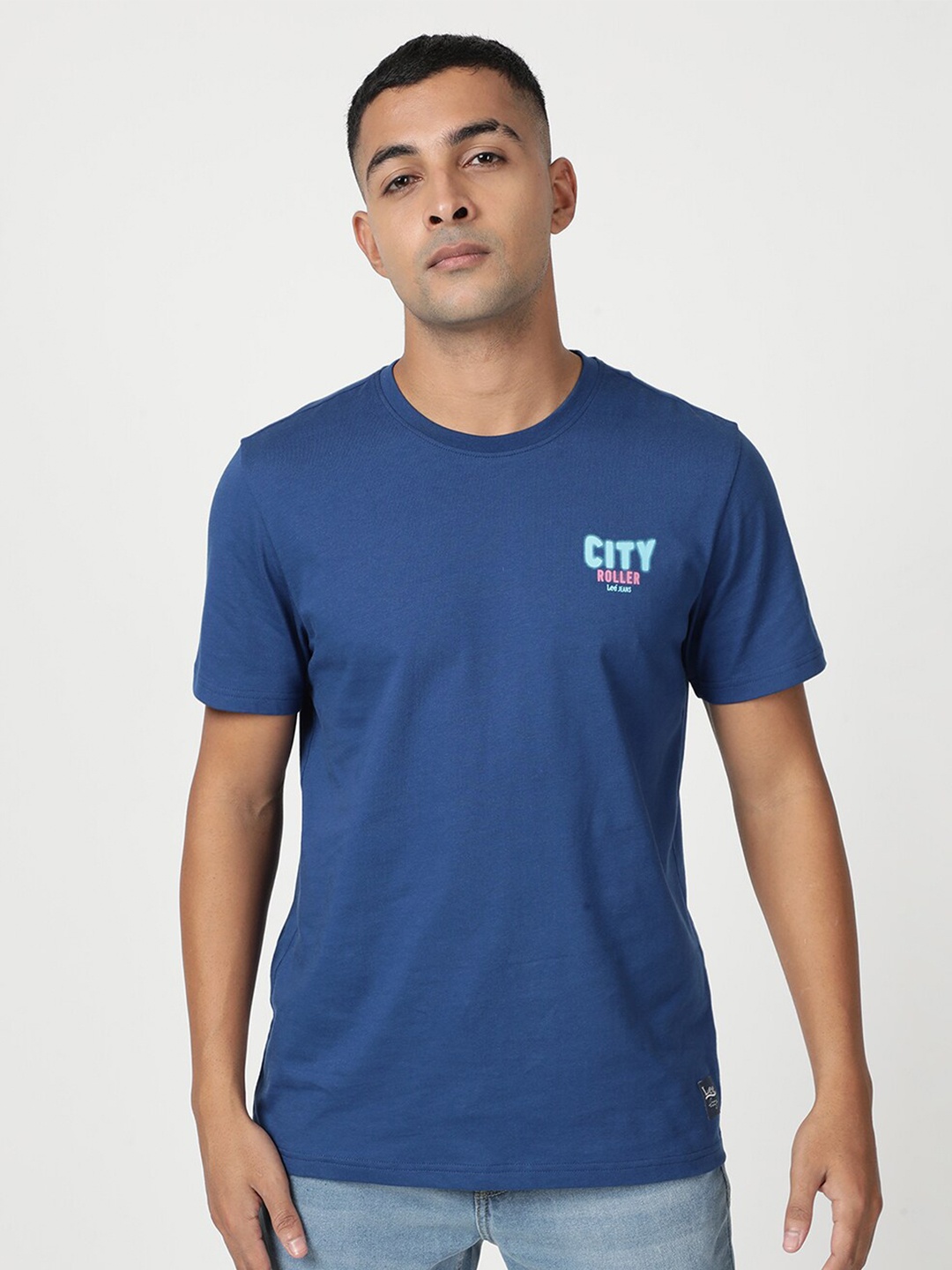 

Lee Men Round Neck Short Sleeve Cotton T-shirt, Blue