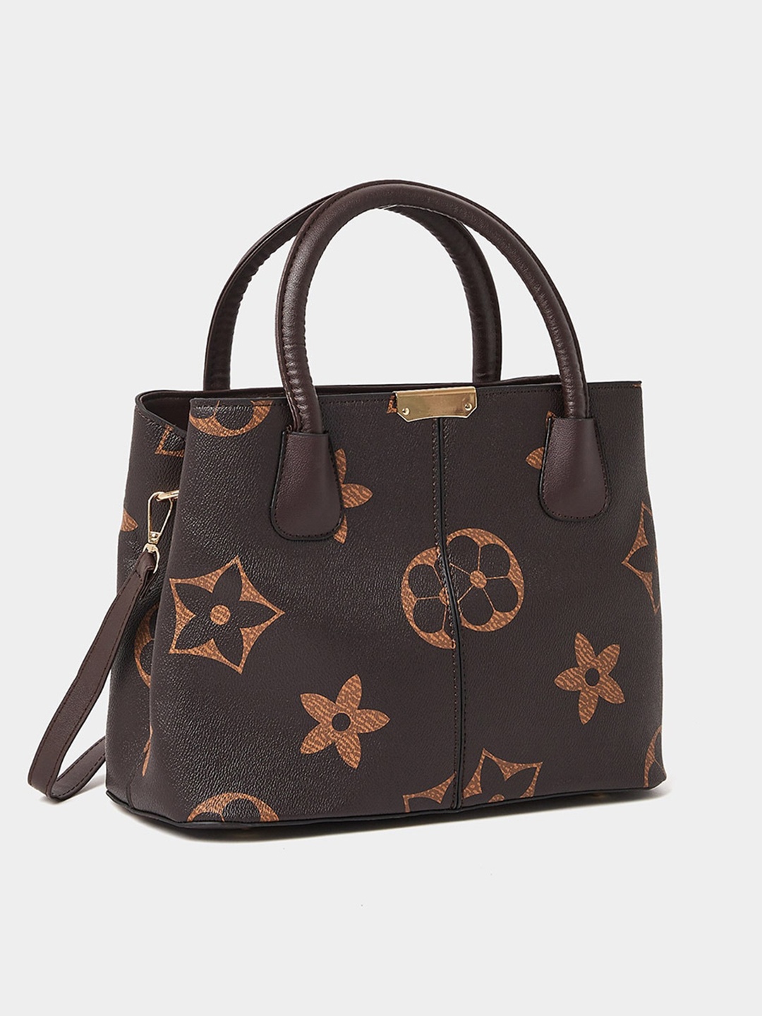 

Styli Floral Printed Structured Handheld Bag, Brown