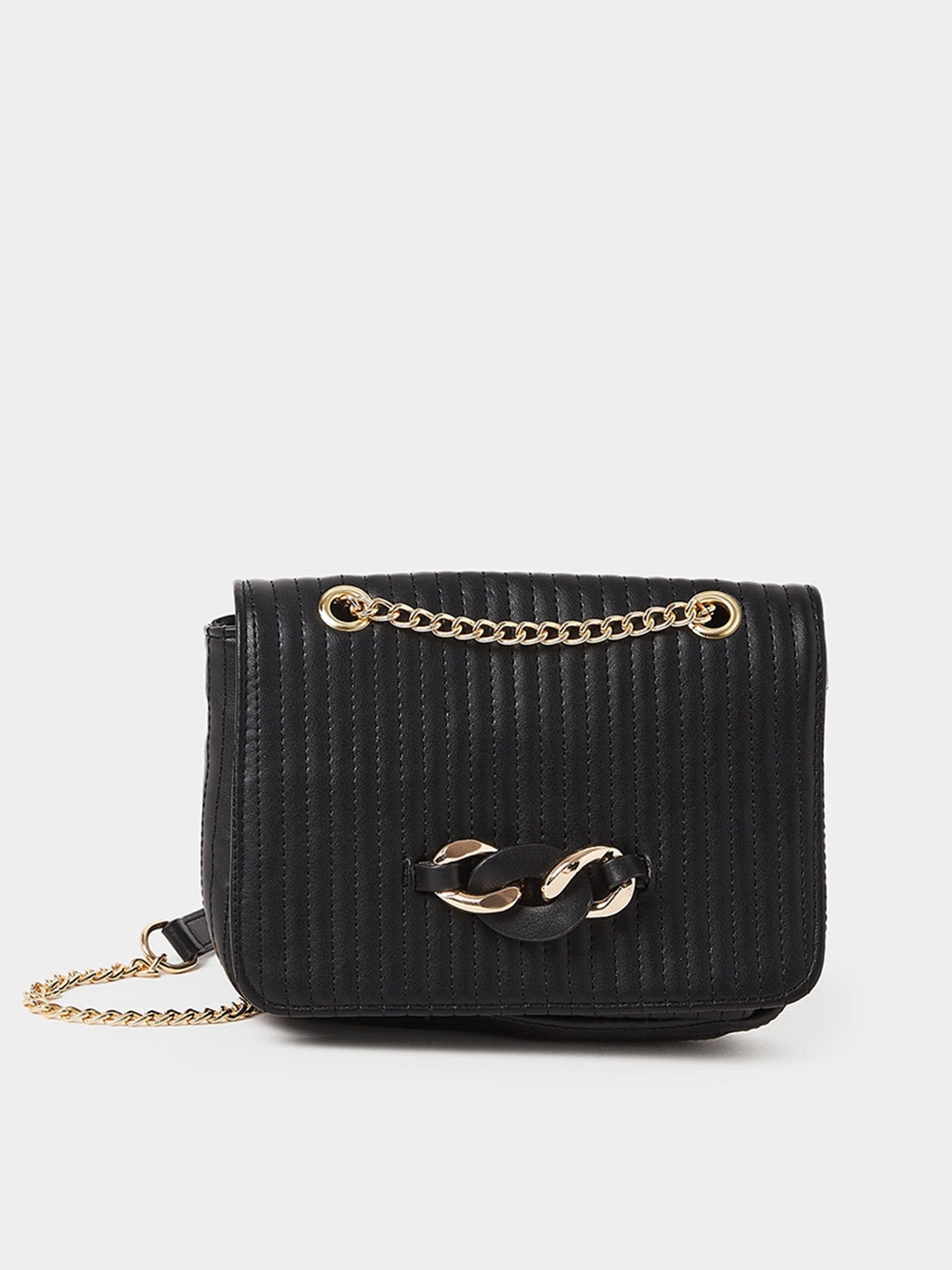 

Styli Infinity Chain Detail Flap Crossbody Bag, Black