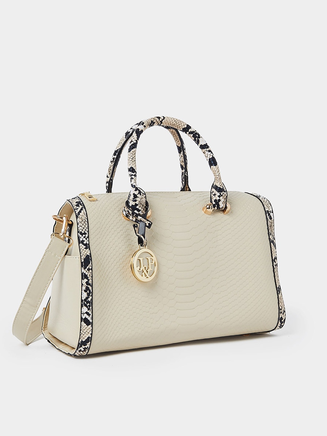 

Styli Snakeskin Textured Handheld Bag With Tasselled, Off white